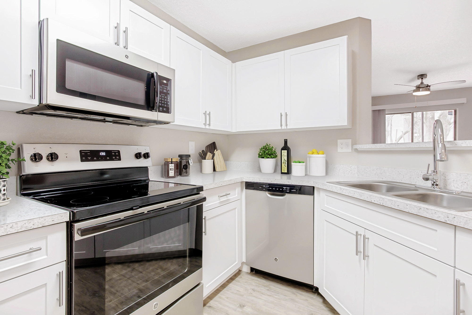 The kitchen in an apartment at The Dawson in Tampa, Florida.