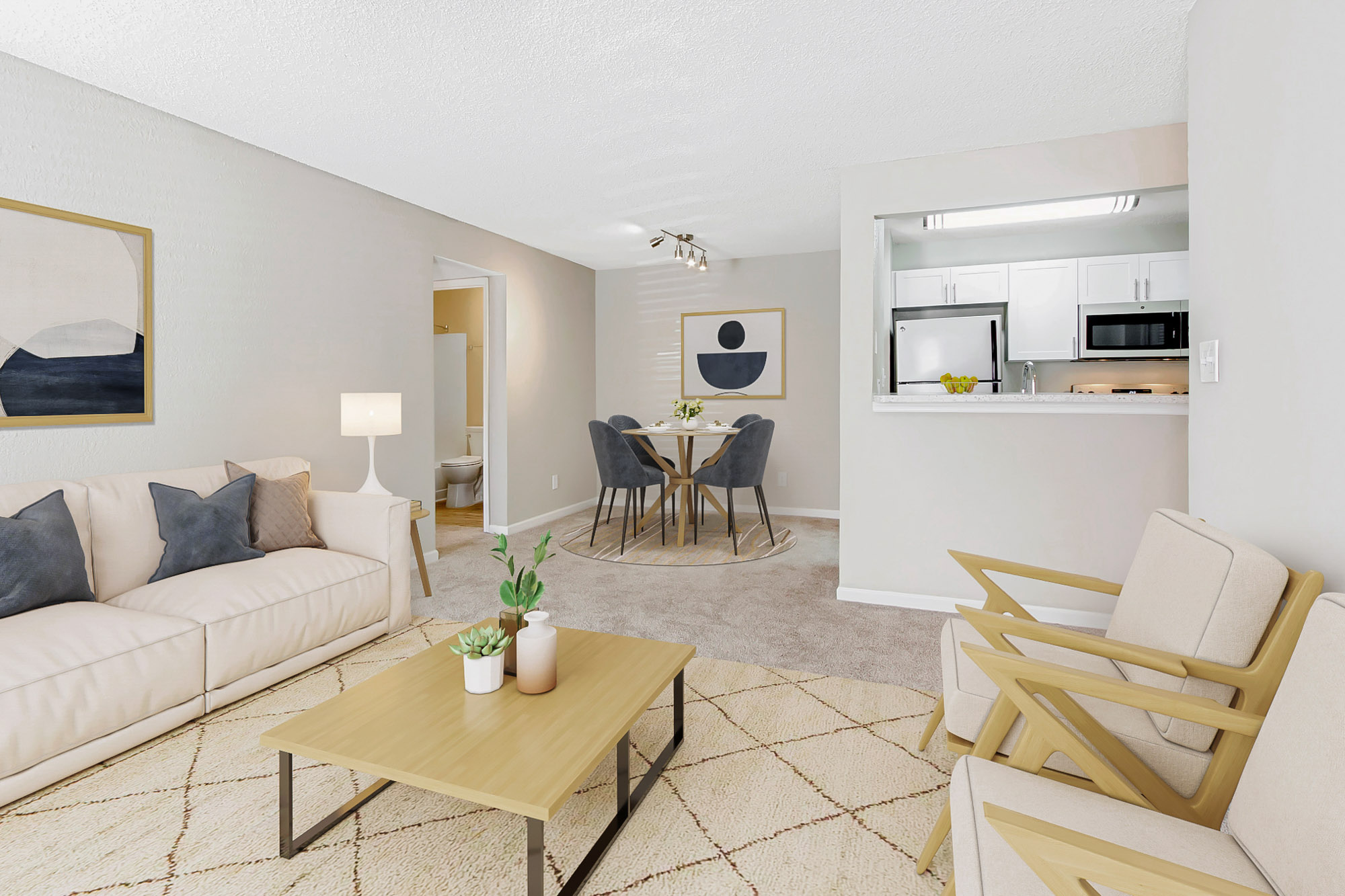 The living area in an apartment at The Dawson in Tampa, Florida.