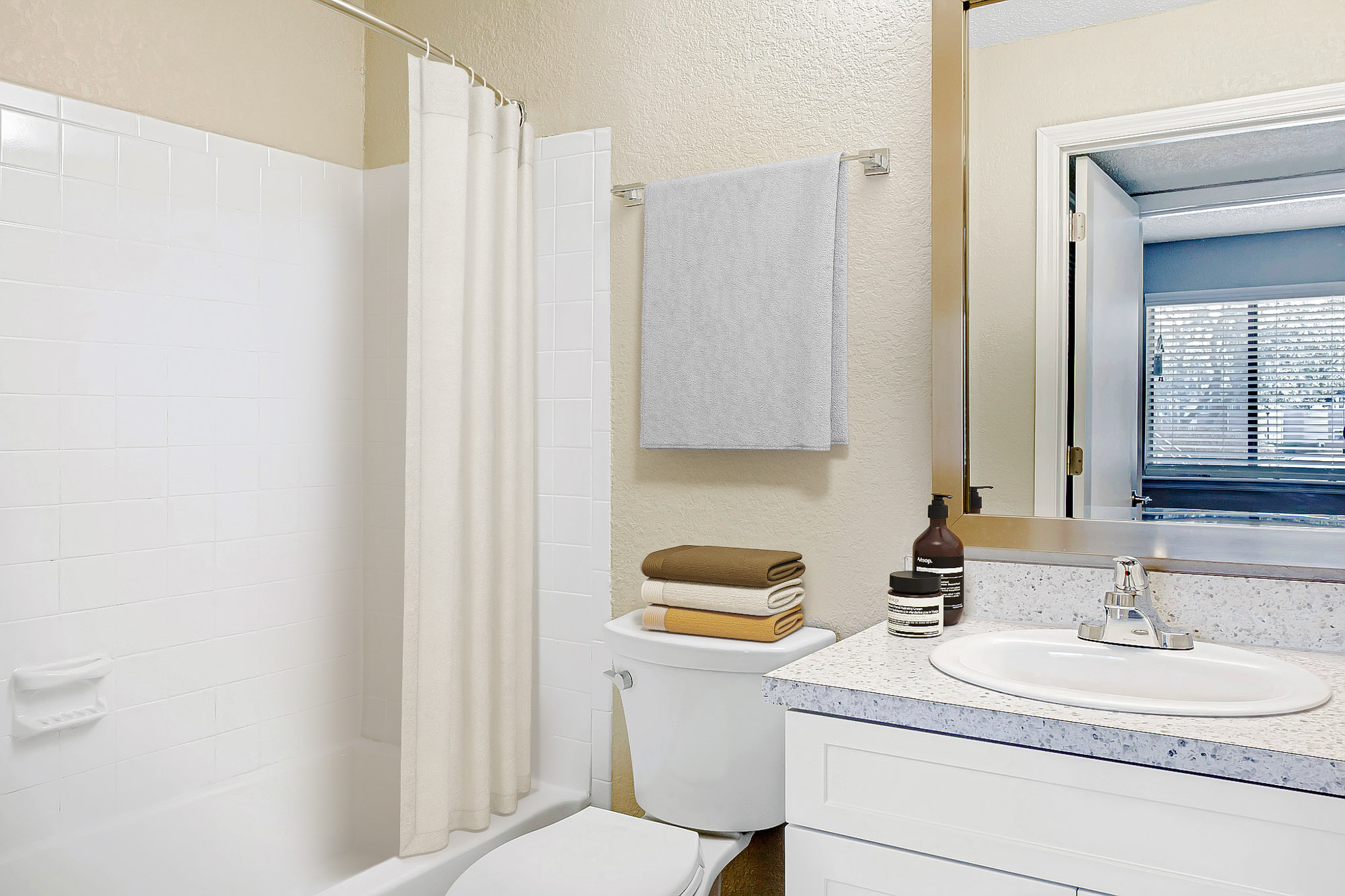 The bathroom in an apartment at The Dawson in Tampa, Florida.