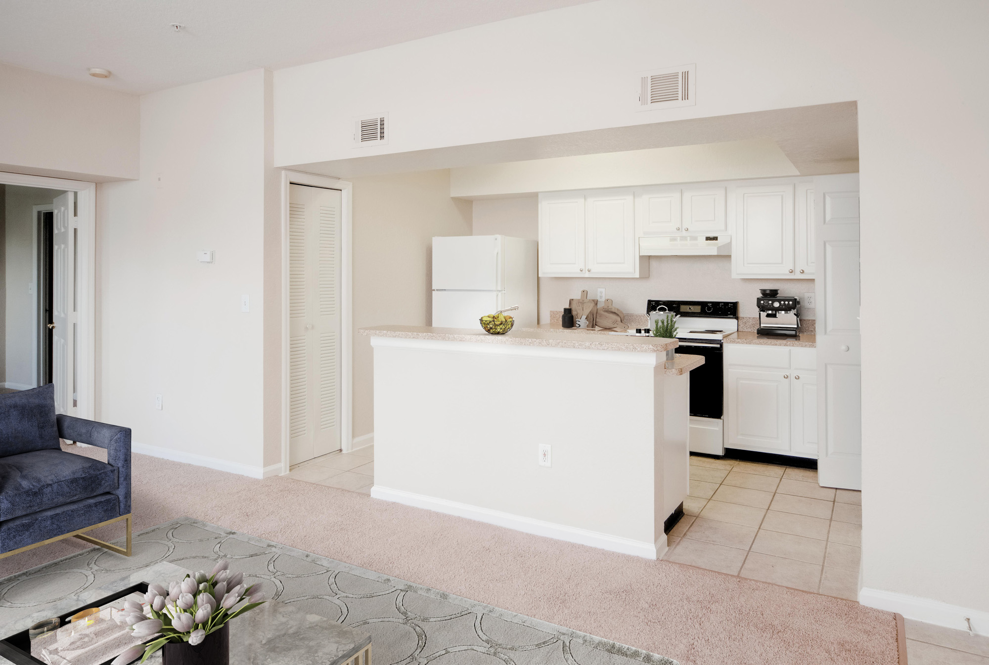 The kitchen in an apartment at Osprey Links at Hunter's Creek in Orlando, Florida.