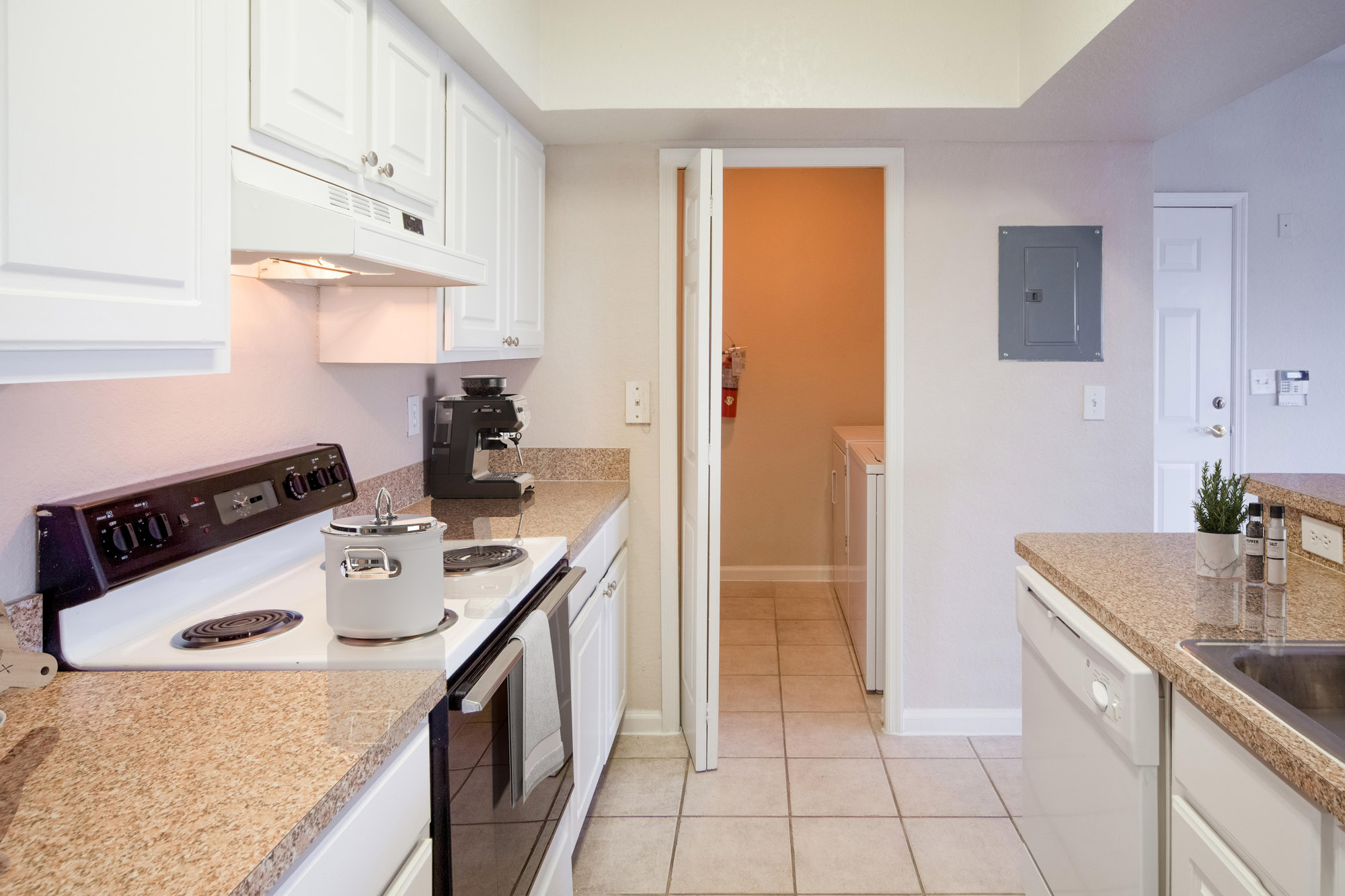 The kitchen in an apartment at Osprey Links at Hunter's Creek in Orlando, Florida.