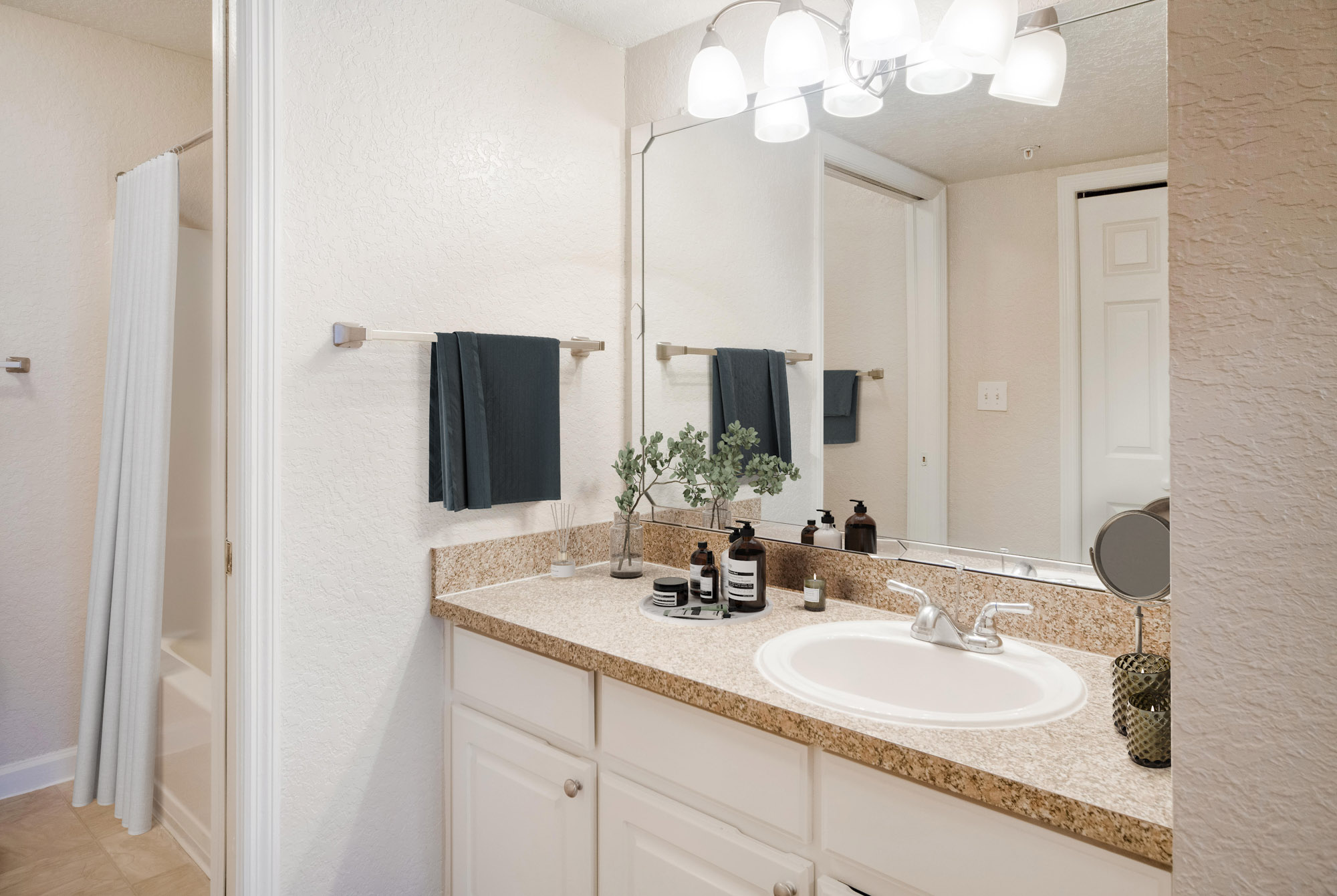 The bathroom in an apartment at Osprey Links at Hunter's Creek in Orlando, Florida.