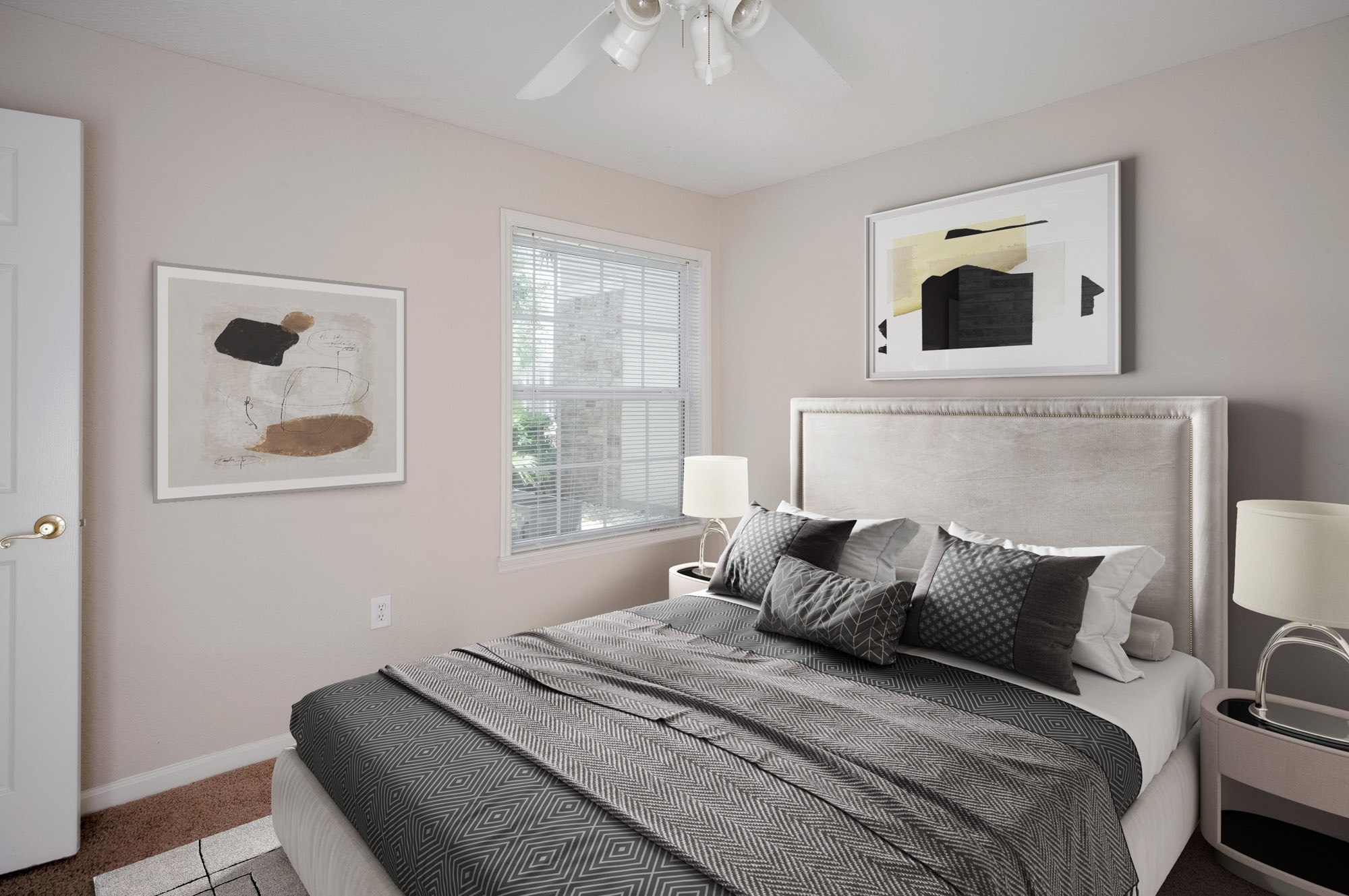 The bedroom in an apartment at Osprey Links at Hunter's Creek in Orlando, Florida.