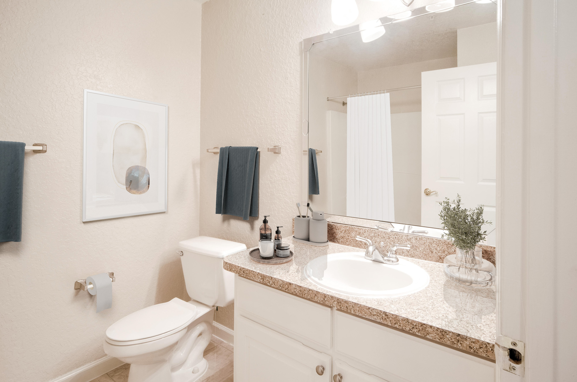 The bathroom in an apartment at Osprey Links at Hunter's Creek in Orlando, Florida.