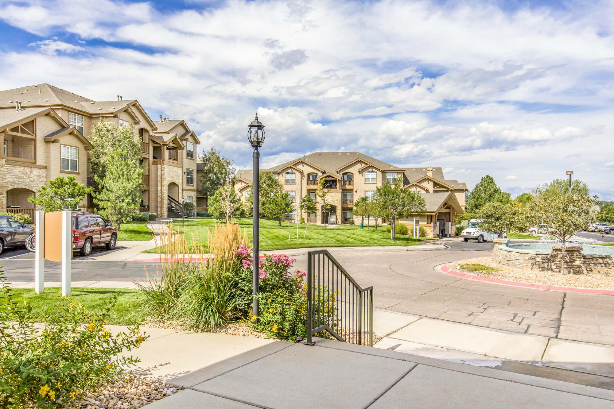 The exterior of the apartments at The Village at Legacy Ridge in Westminster, CO.