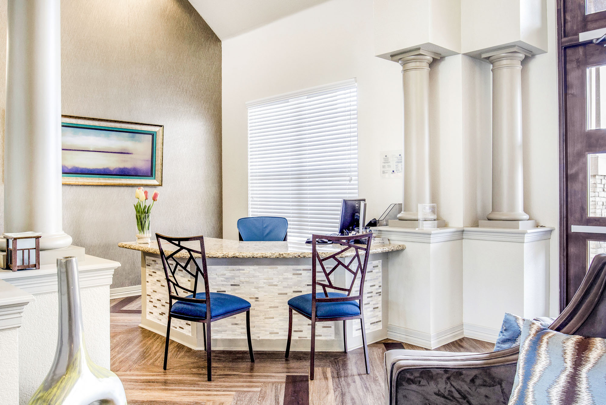 A desk at The Village at Legacy Ridge apartments near Denver, CO.