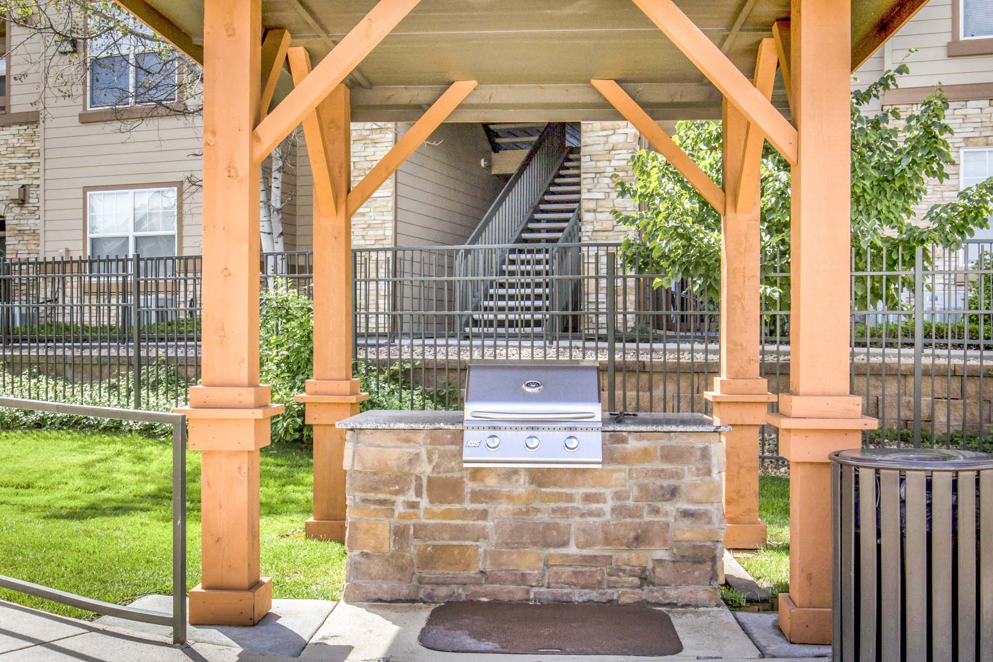 The grilling station at The Village at Legacy Ridge apartments in Westminster, CO.