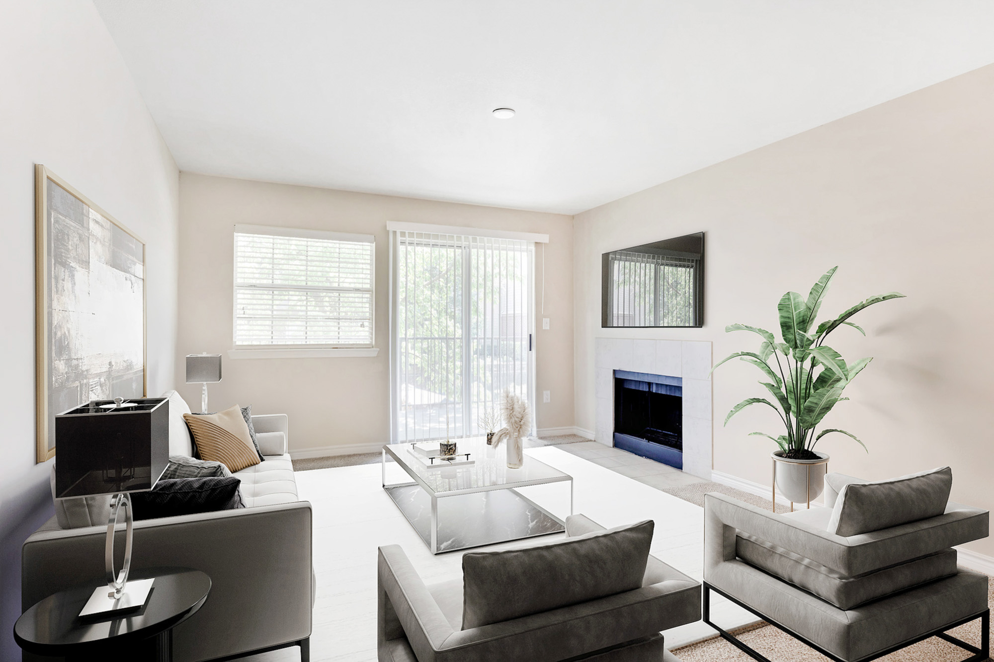 The living area in an apartment at The Gables of McKinney in McKinney, TX.