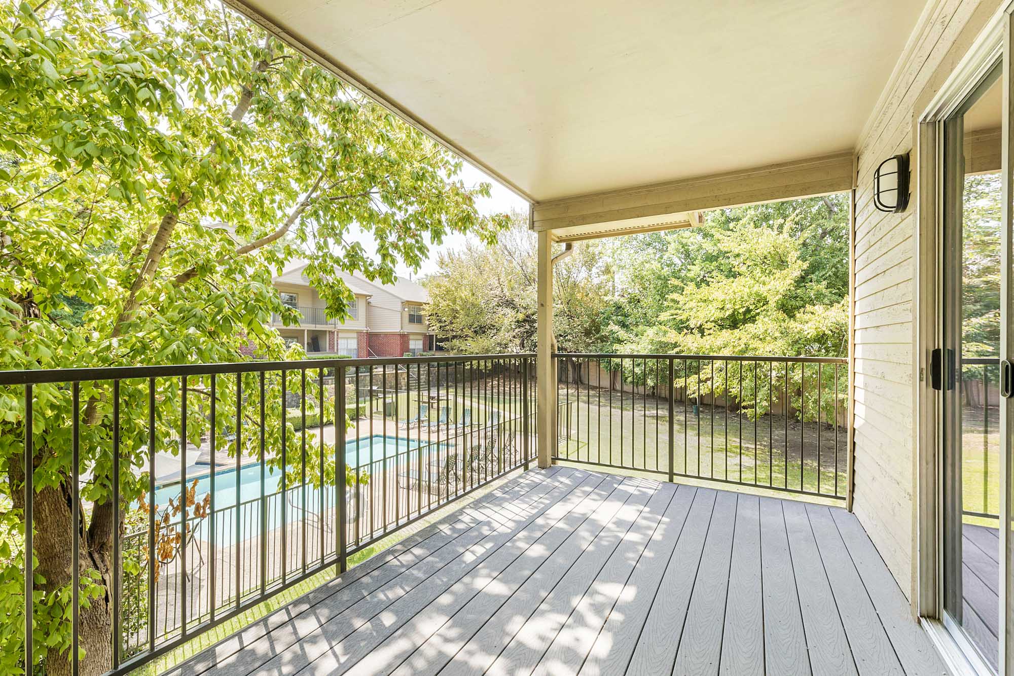 The balcony in an apartment at The Gables of McKinney in McKinney, TX.