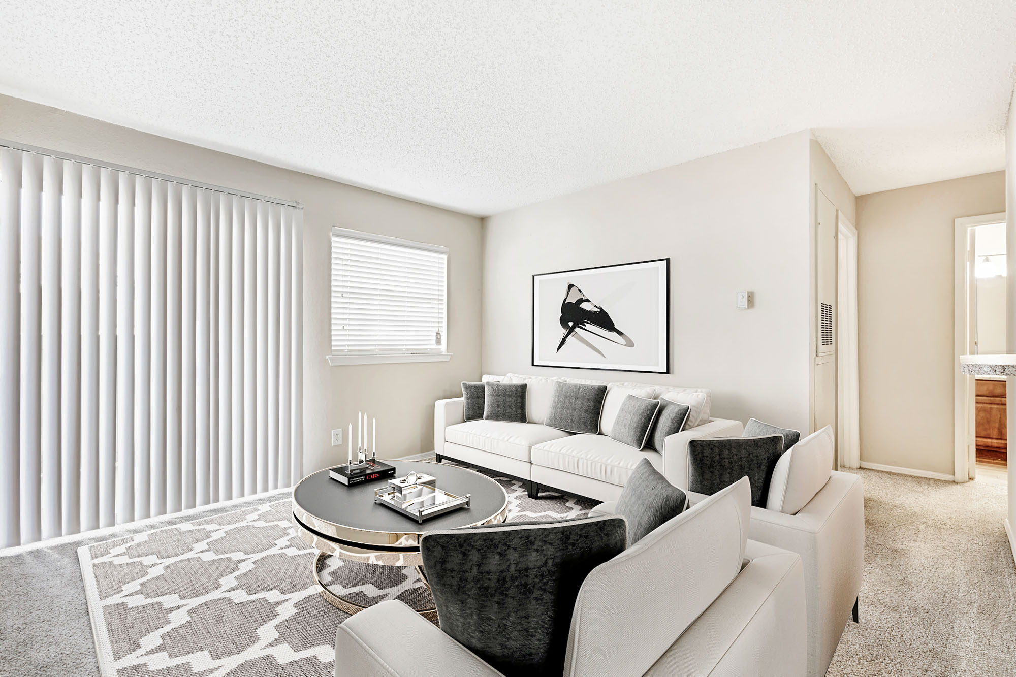 The living area in an apartment at The Gables of McKinney in McKinney, TX.