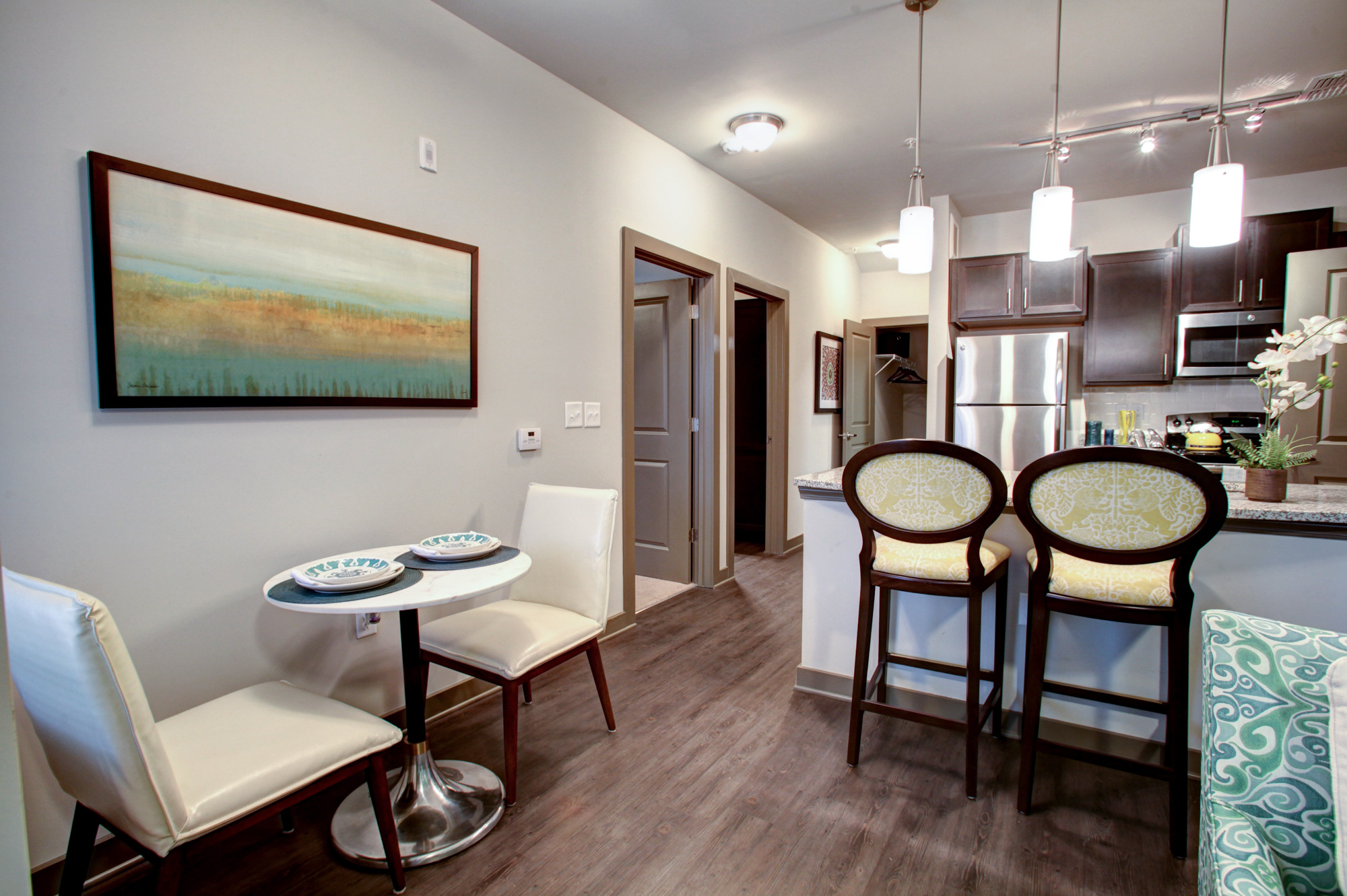 The kitchen of an apartment at Park 9 in Atlanta, GA.