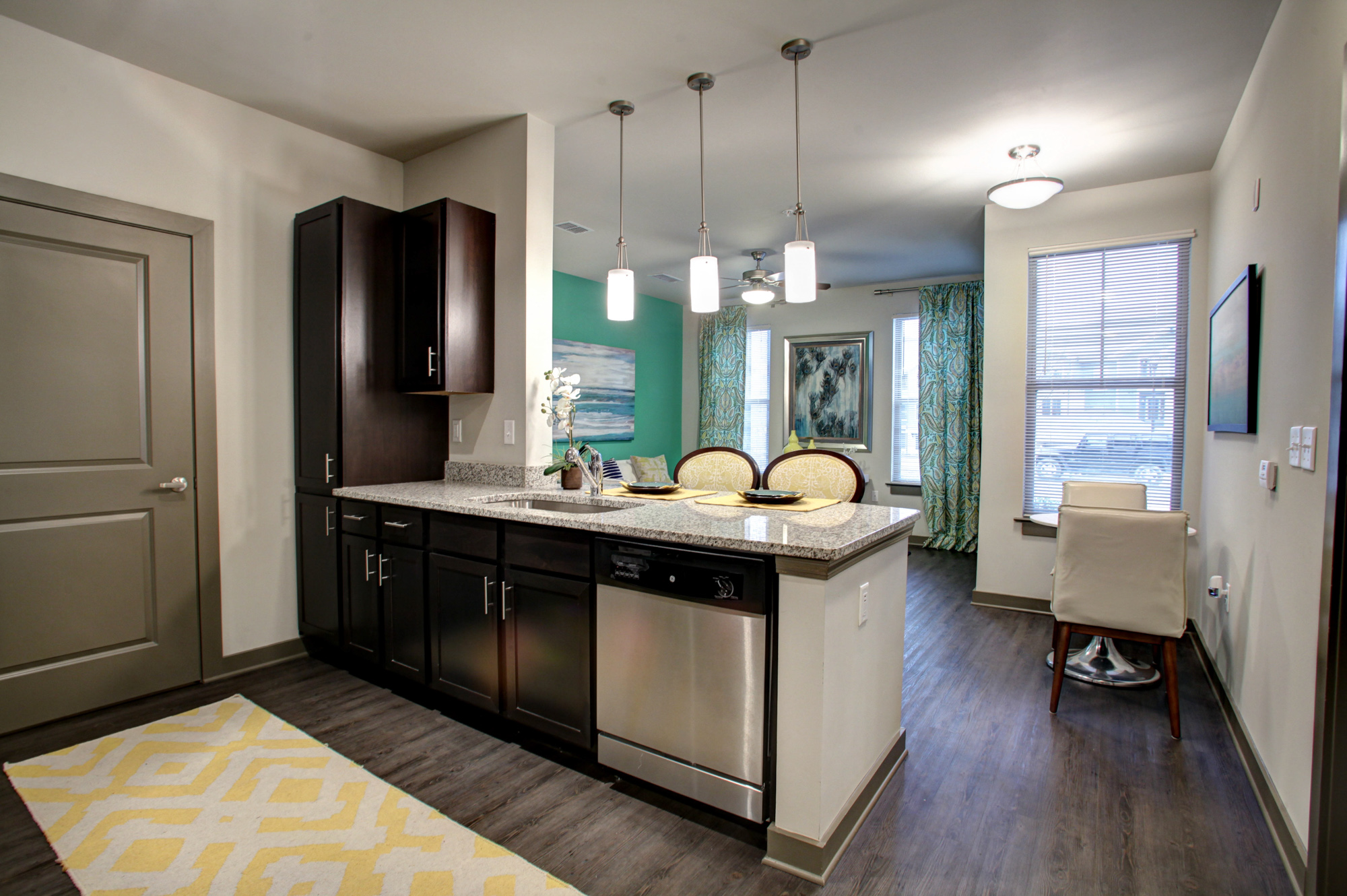 The kitchen of an apartment at Park 9 in Atlanta, GA.