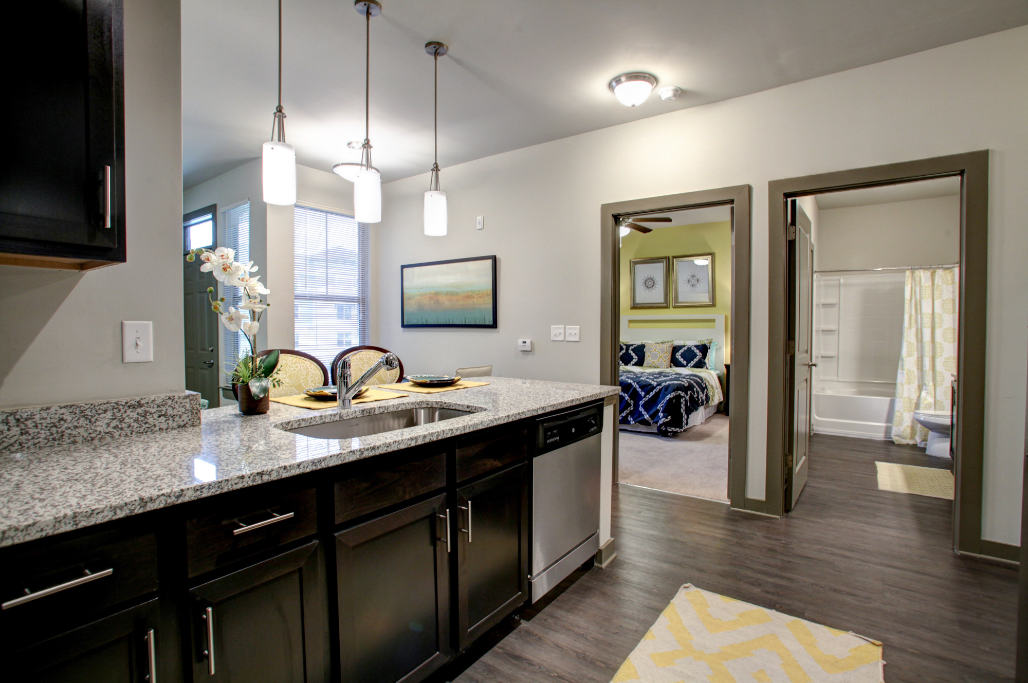 The kitchen of an apartment at Park 9 in Atlanta, GA.