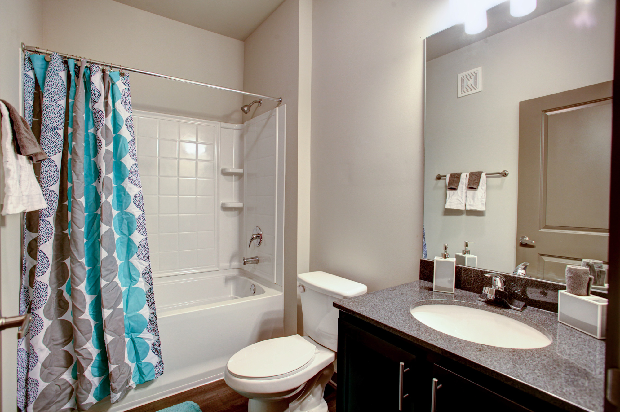 The bathroom of an apartment at Park 9 in Woodstock, GA.