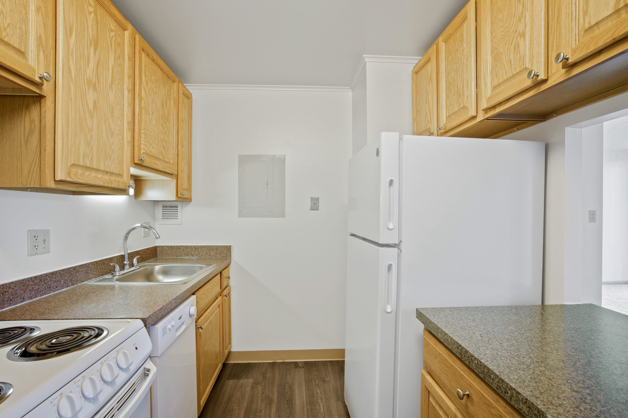 The kitchen at Independence Place apartments in Parma Heights, OH