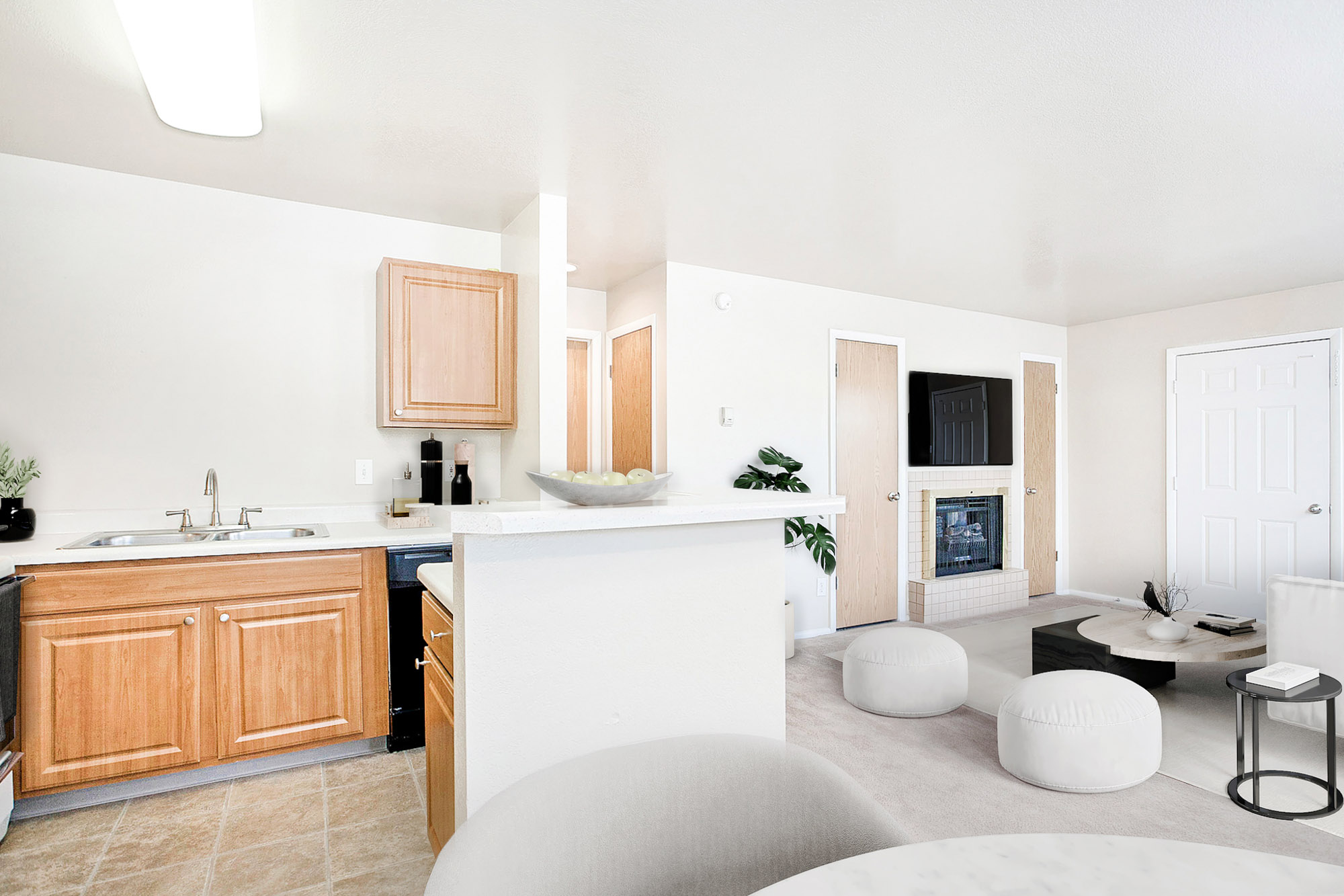 The living area in an apartment at Stillwater in Murray, Utah.