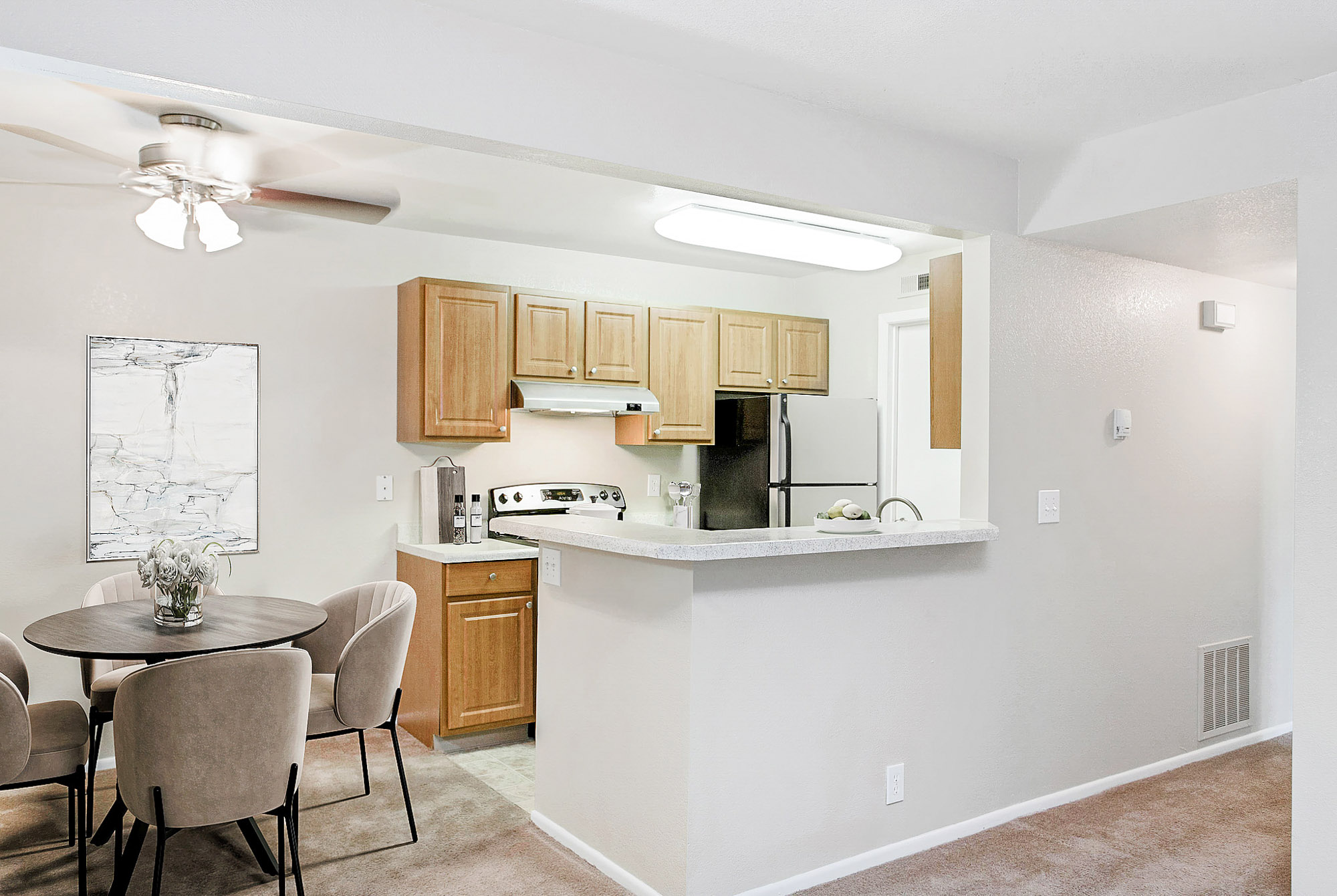 A living area in an apartment at James Pointe near Salt Lake City, Utah.