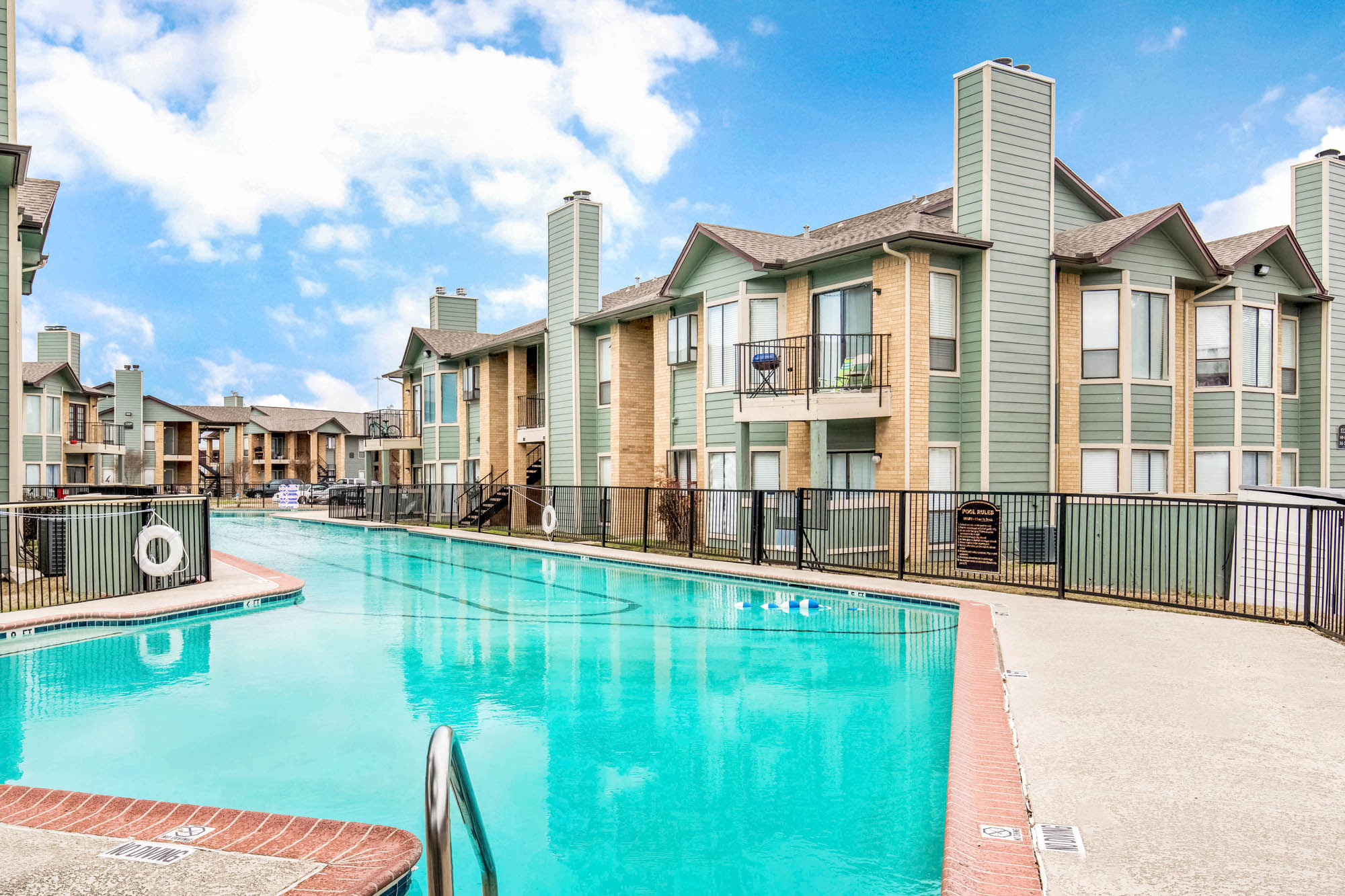 The pool at Lake Village West apartments in Garland, TX.