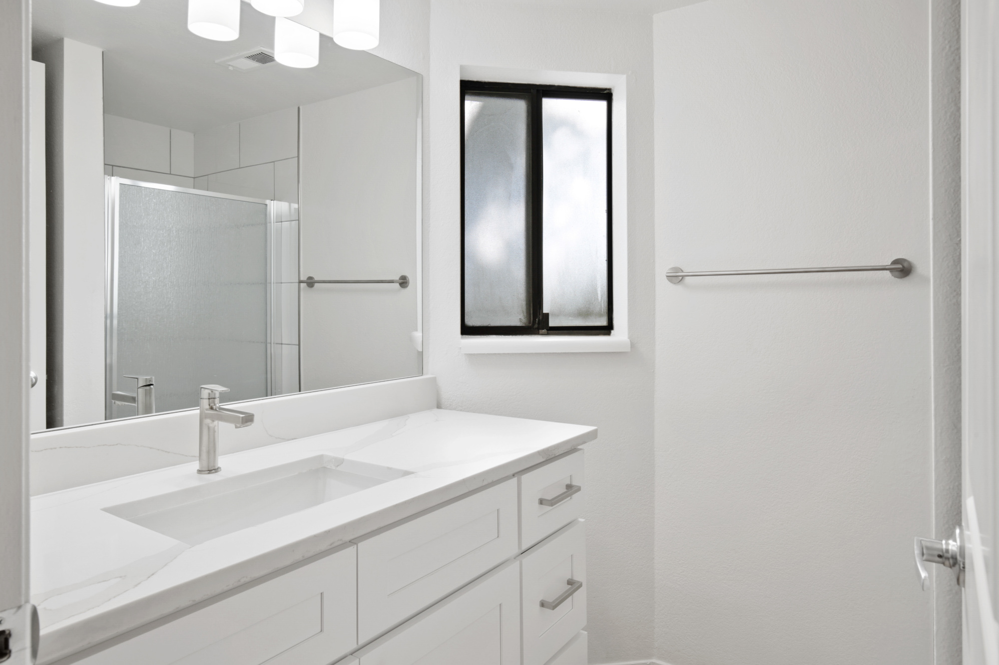 A bathroom in an apartment at James Pointe in Murray, Utah.