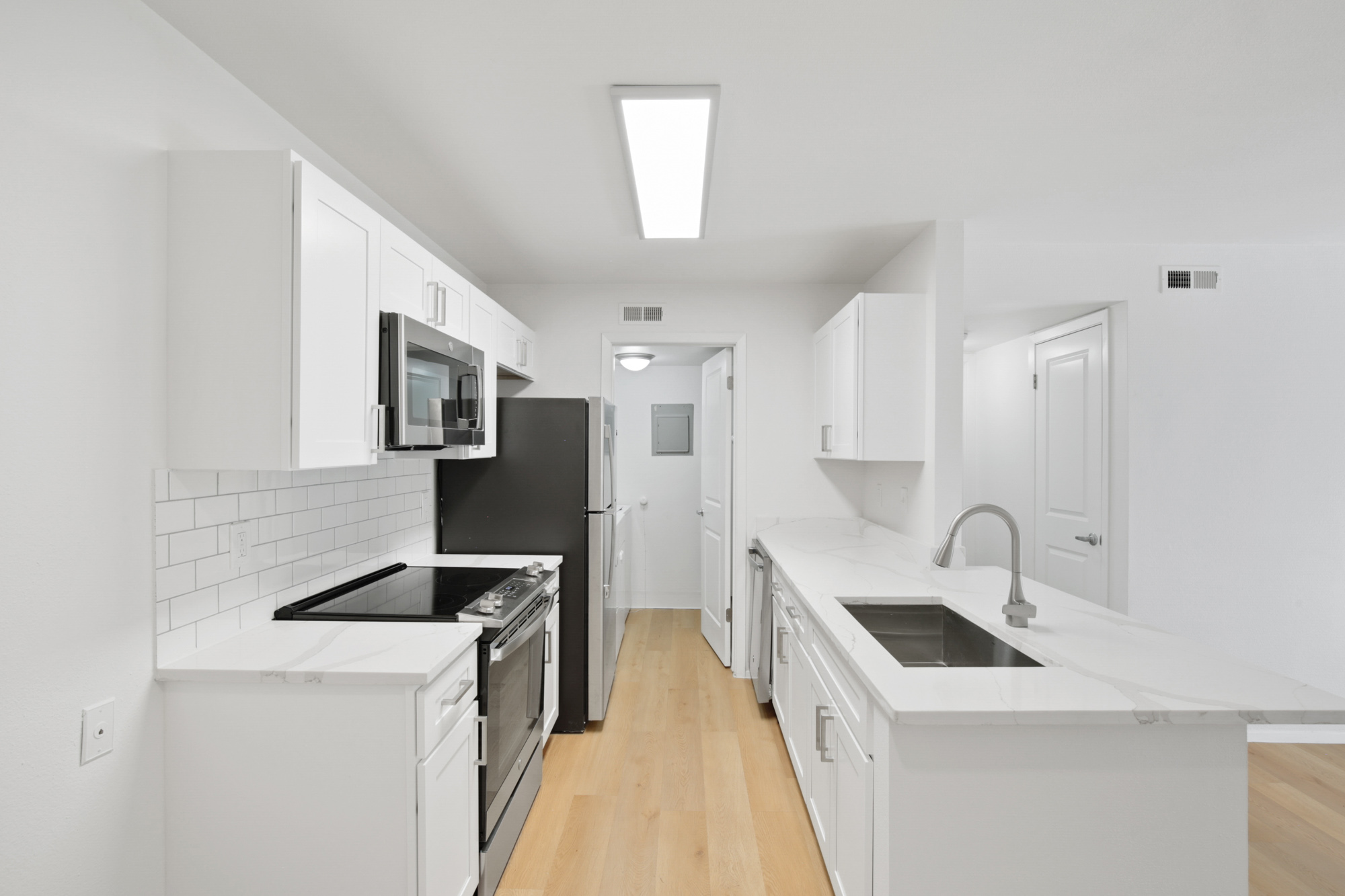 A kitchen in an apartment at James Pointe in Murray, Utah.