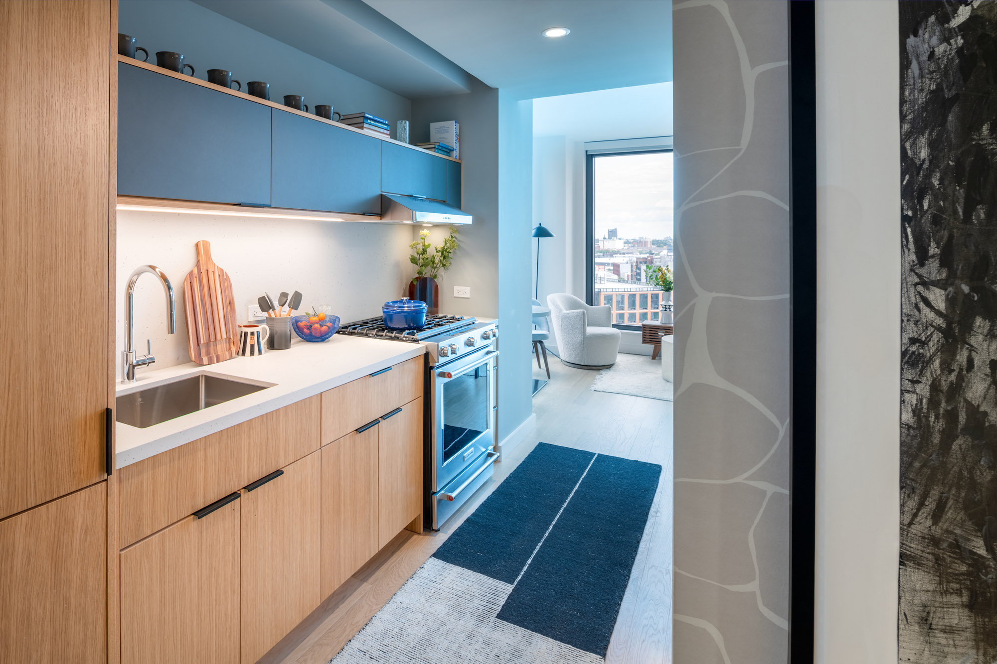 The kitchen in an apartment at The Bellslip in Greenpoint Landing, Brooklyn.