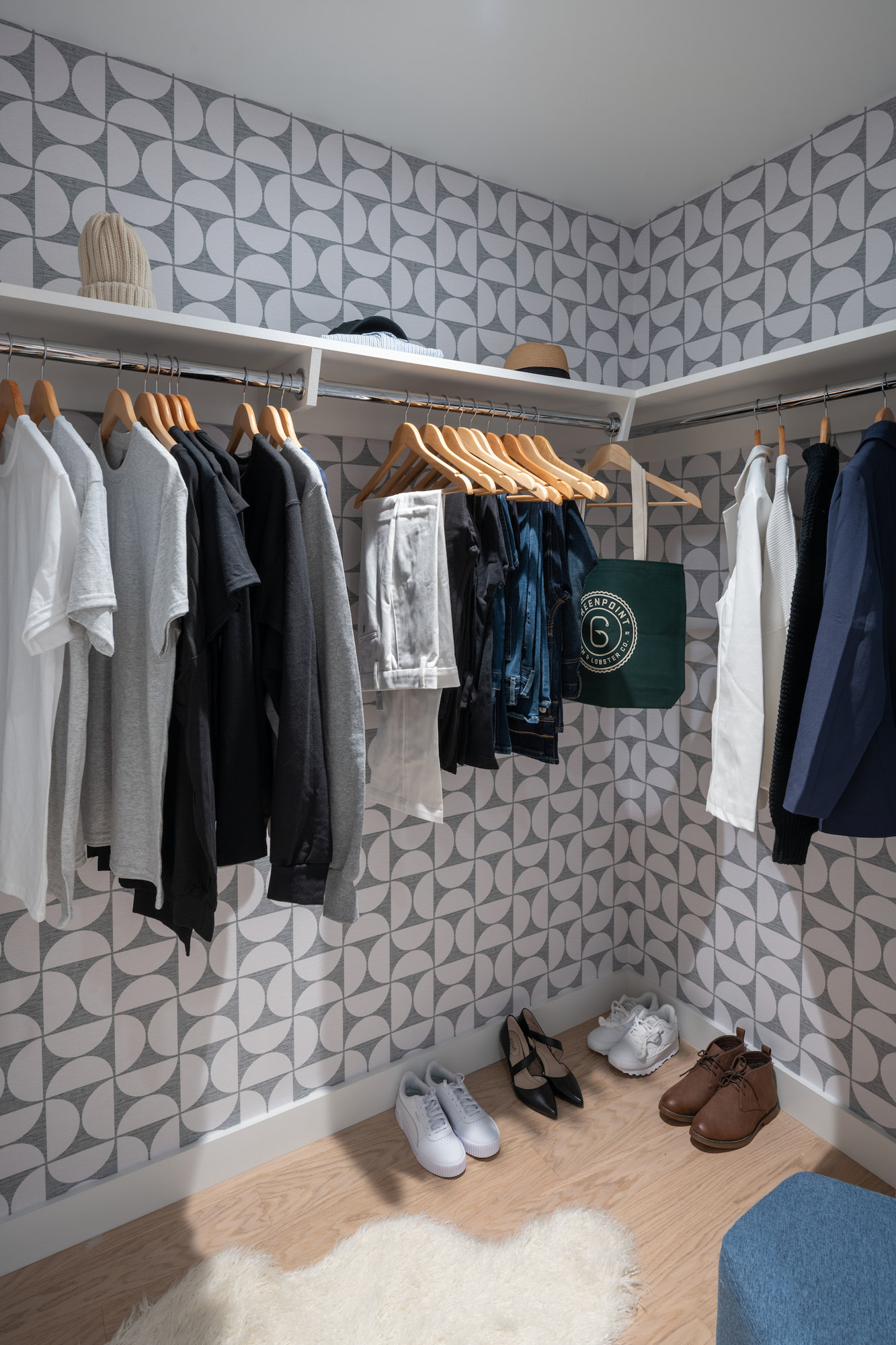 The closet in an apartment at The Bellslip in Greenpoint Landing, Brooklyn.