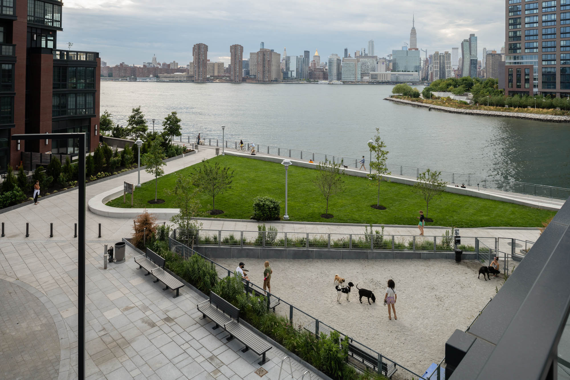 The waterfront courtyard at The Bellslip apartments in Greenpoint Landing, Brooklyn.