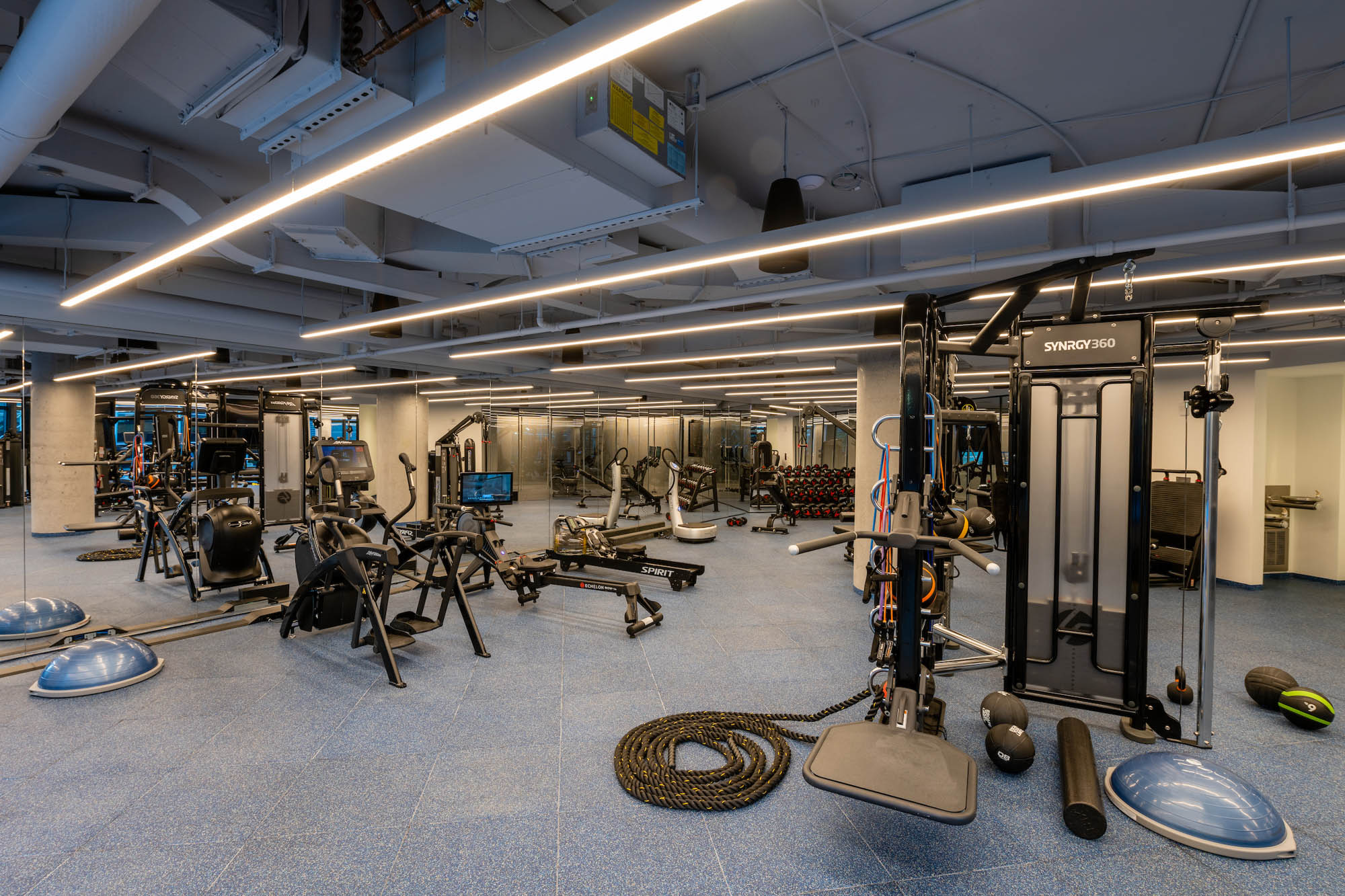 The fitness center at The Bellslip apartments in Greenpoint Landing, Brooklyn.