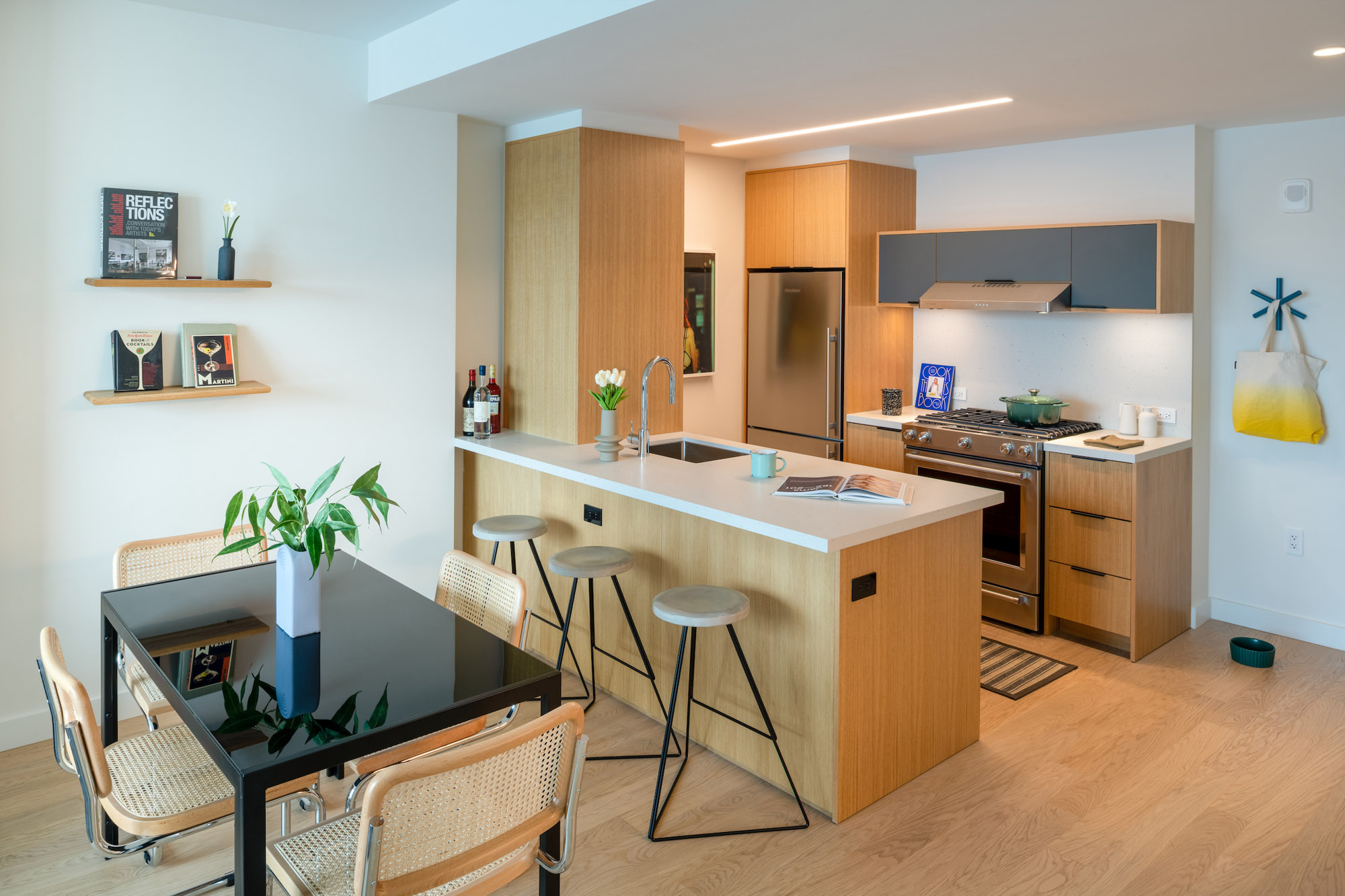 The kitchen in an apartment at The Bellslip in Greenpoint Landing, Brooklyn.