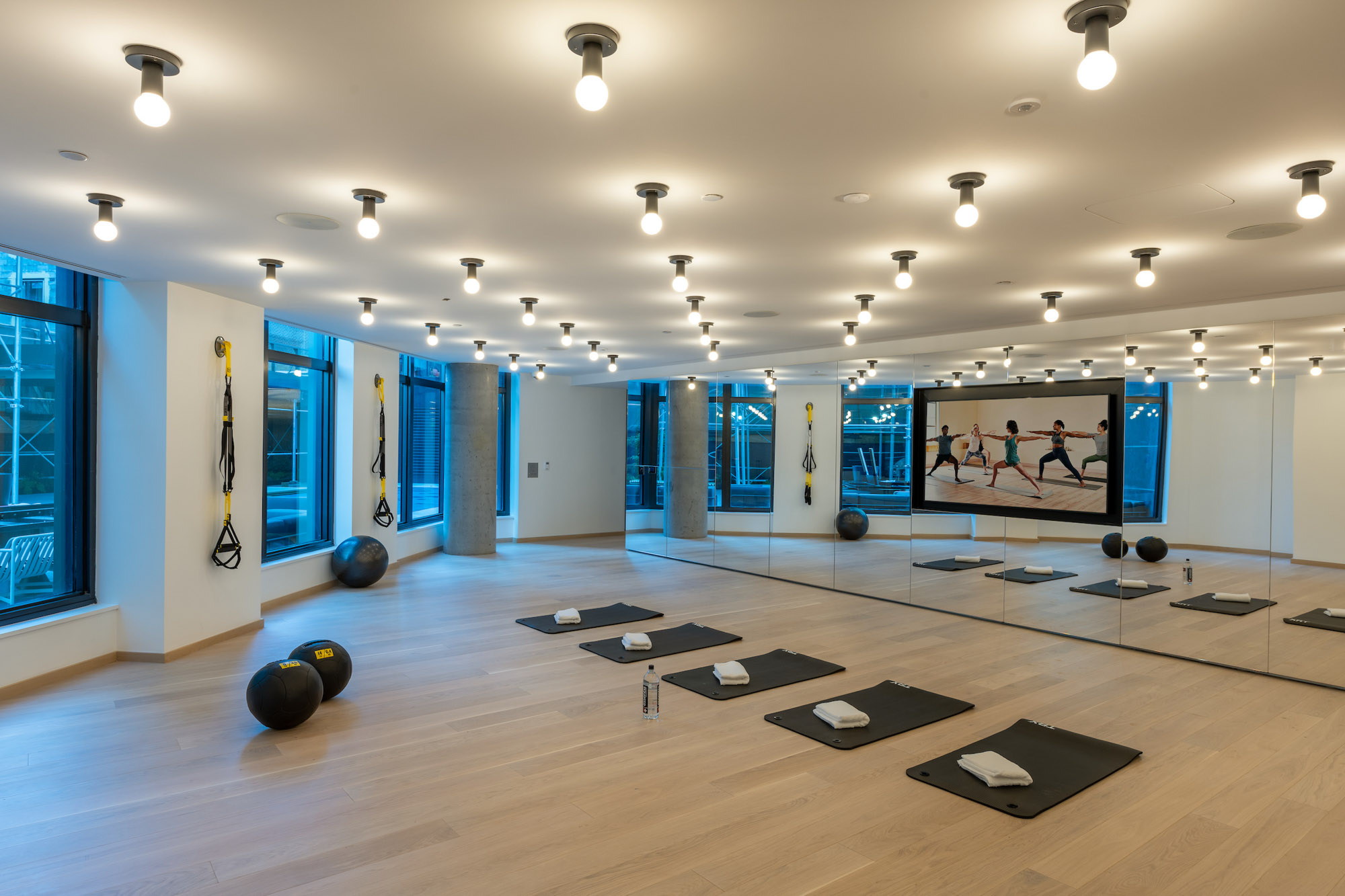 The yoga studio at The Bellslip apartments in Greenpoint Landing, Brooklyn.