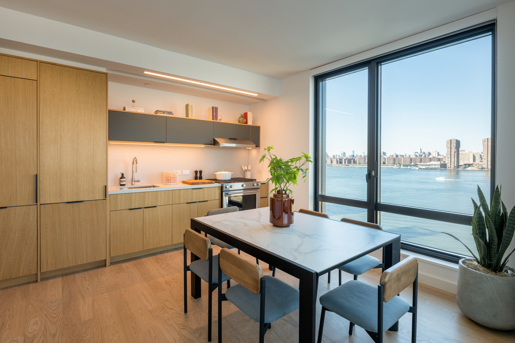 The kitchen in an apartment at The Bellslip in Greenpoint Landing, Brooklyn.