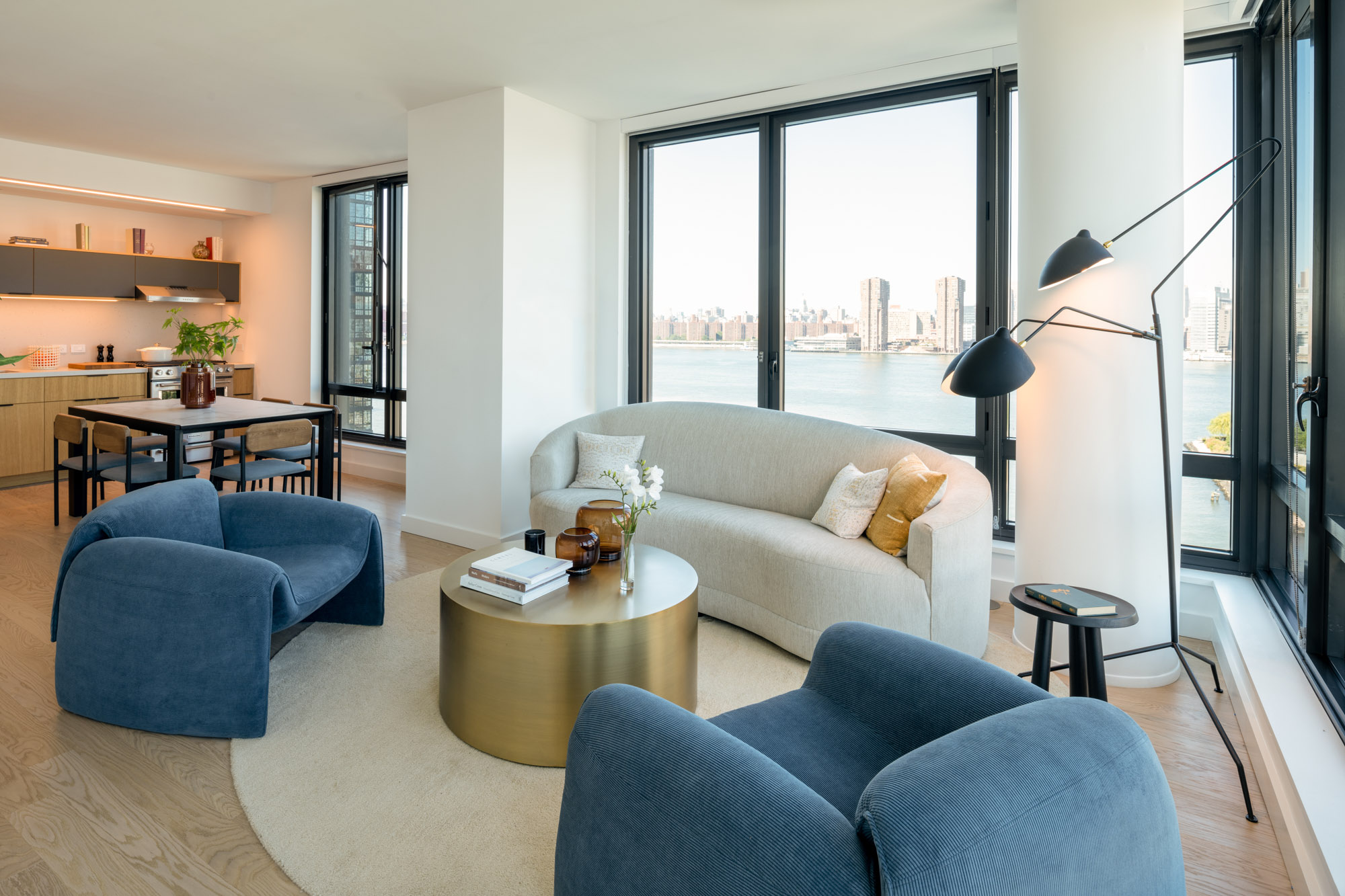 The living area in an apartment at The Bellslip in Greenpoint Landing, Brooklyn.