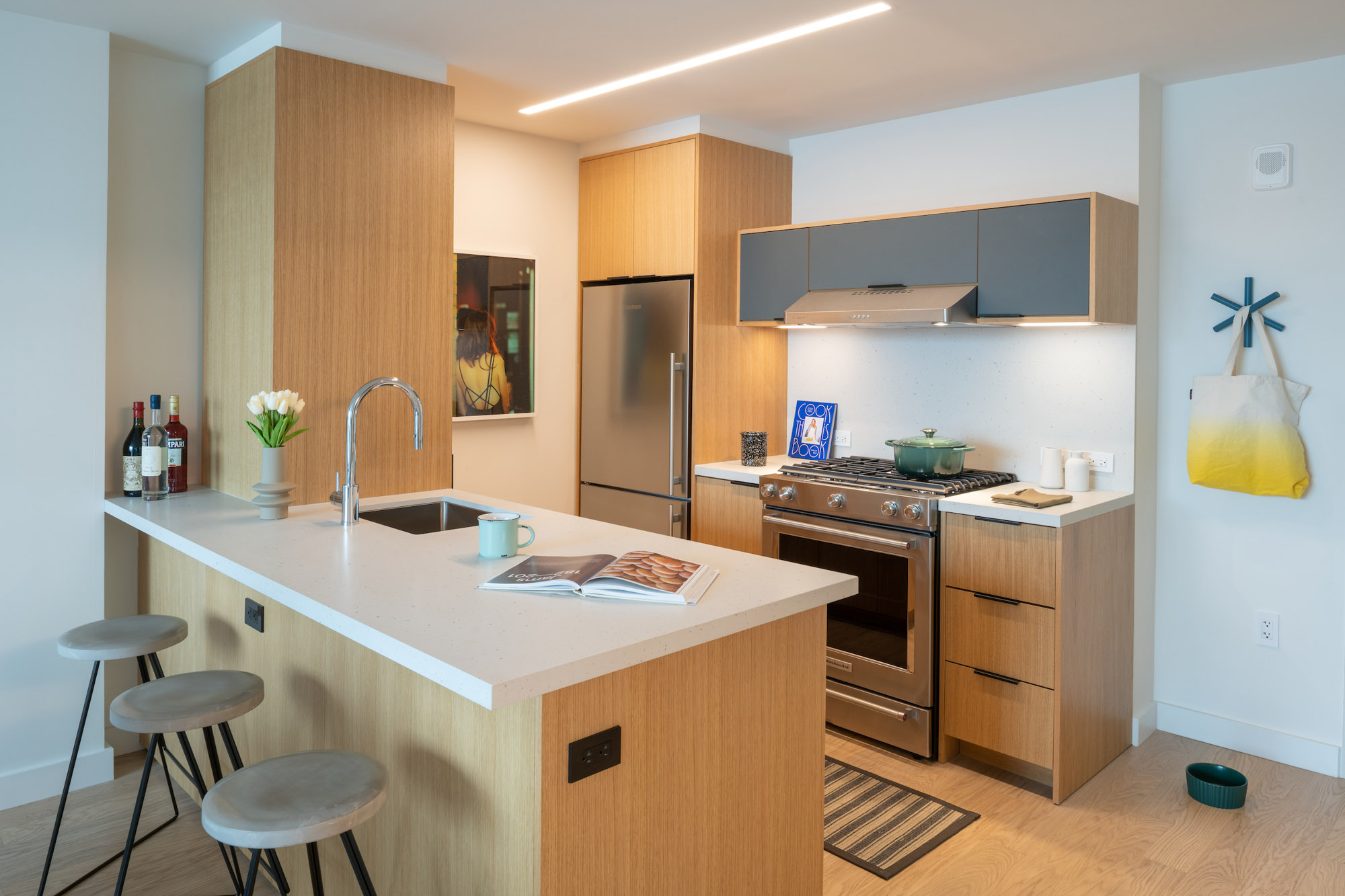 The kitchen in an apartment at The Bellslip in Greenpoint Landing, Brooklyn.