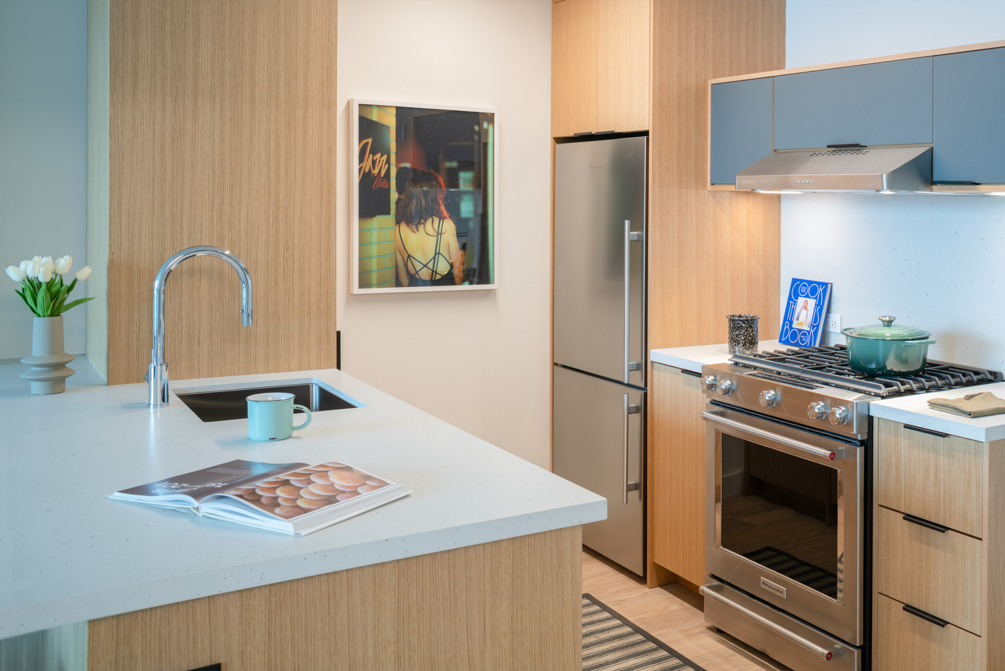 The kitchen in an apartment at The Bellslip in Greenpoint Landing, Brooklyn.