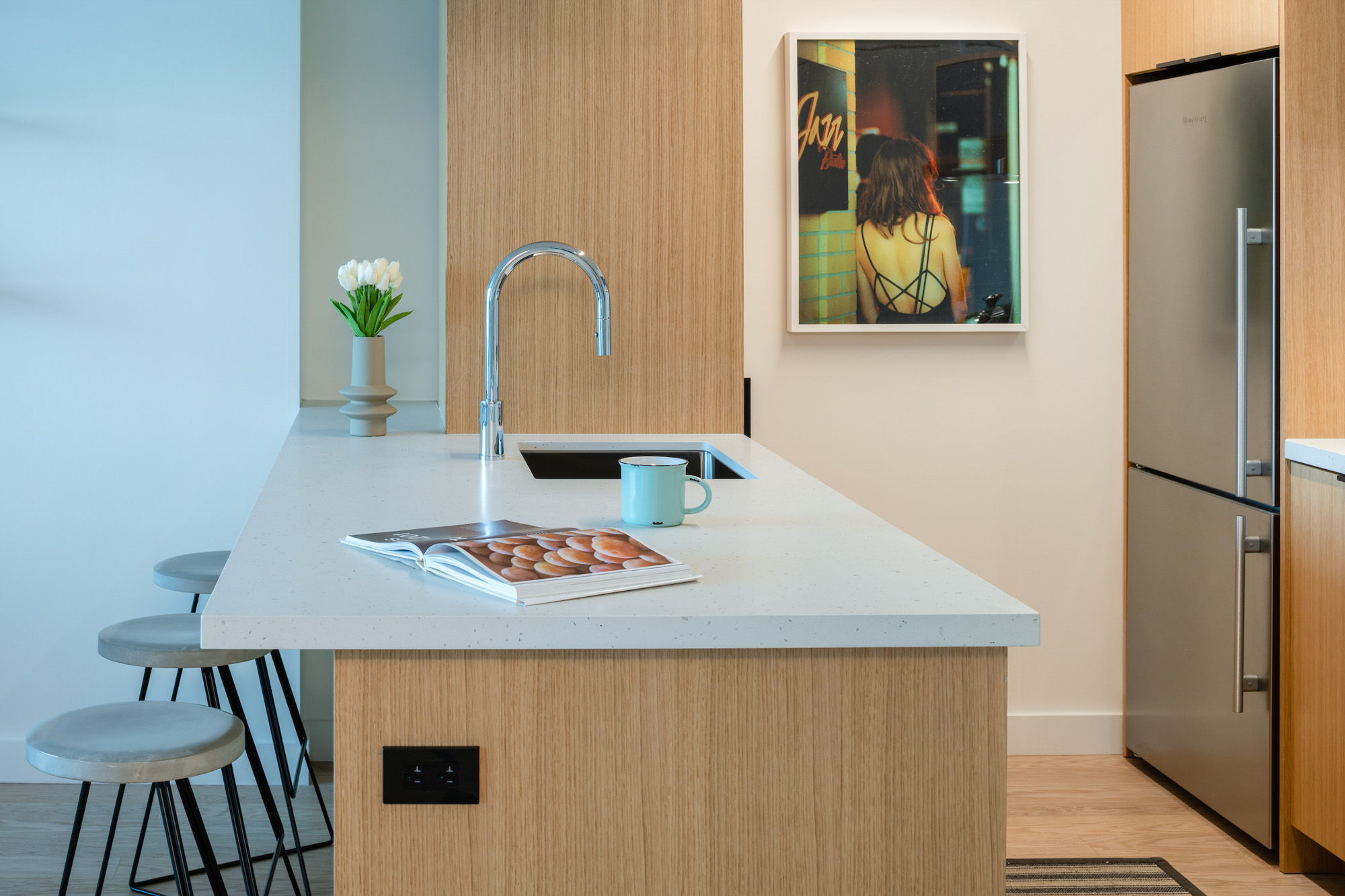 The kitchen in an apartment at The Bellslip in Greenpoint Landing, Brooklyn.