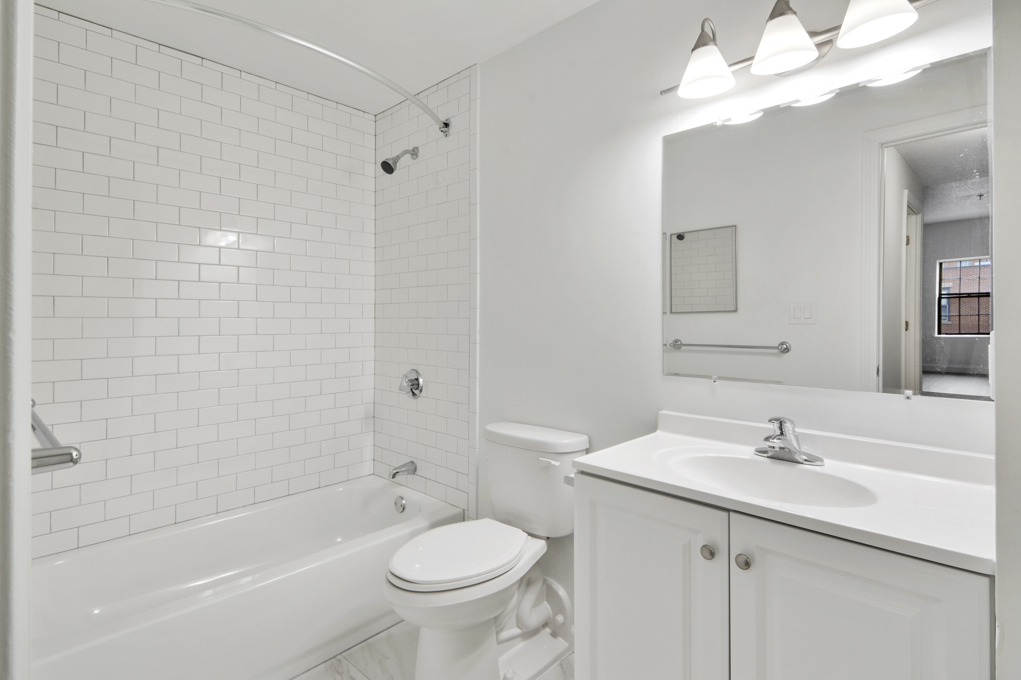 The bathroom in a KBL apartment in Boston, Massachusetts.