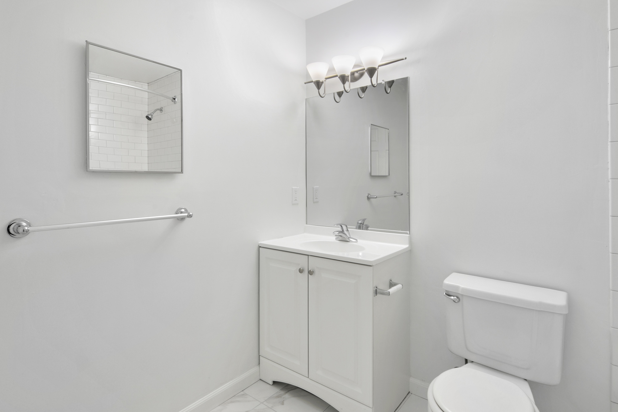 The bathroom in a KBL apartment in Boston, Massachusetts.