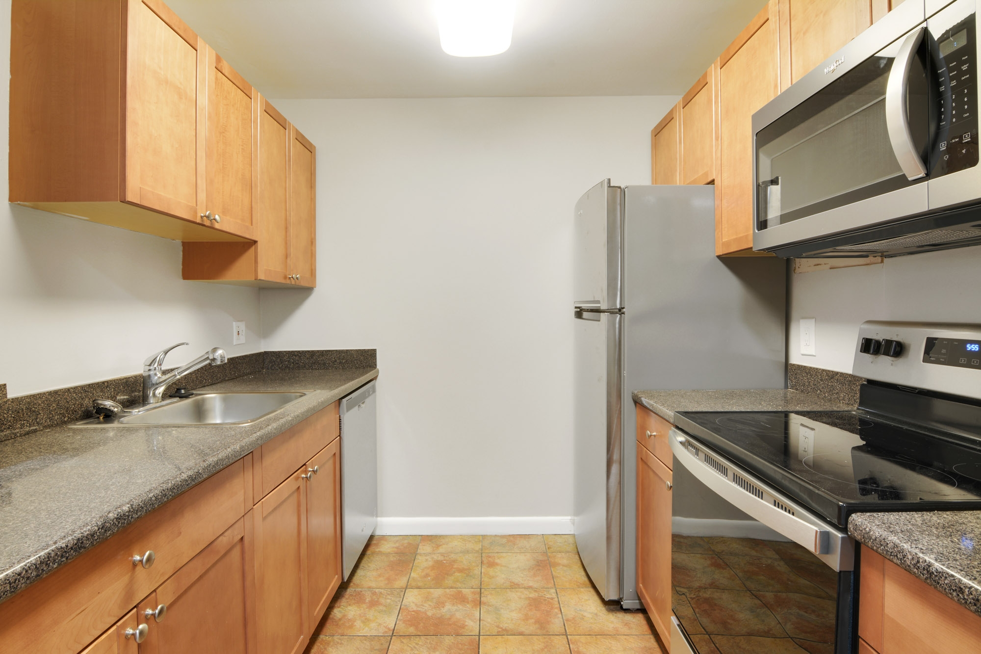 The kitchen in a KBL apartment in Boston, Massachusetts.