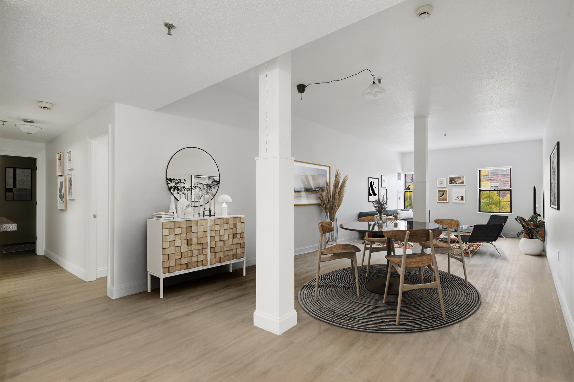 The living area in a KBL apartment in Boston, Massachusetts.