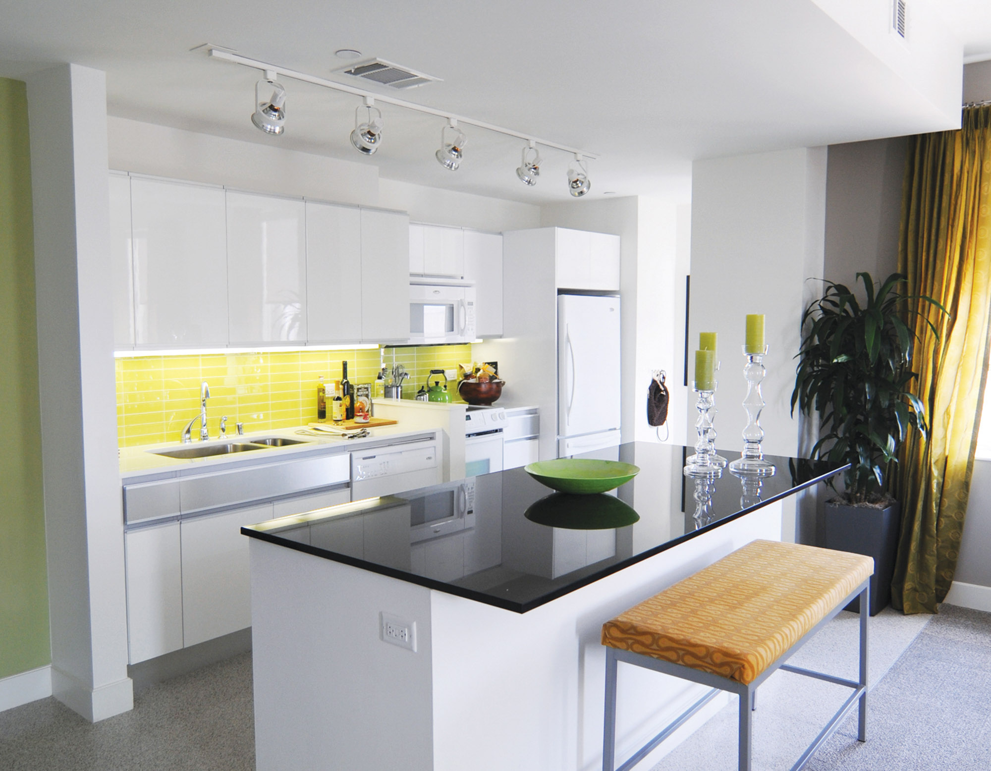 Kitchen at The Merc apartments in Mercantile Place in Dallas, TX