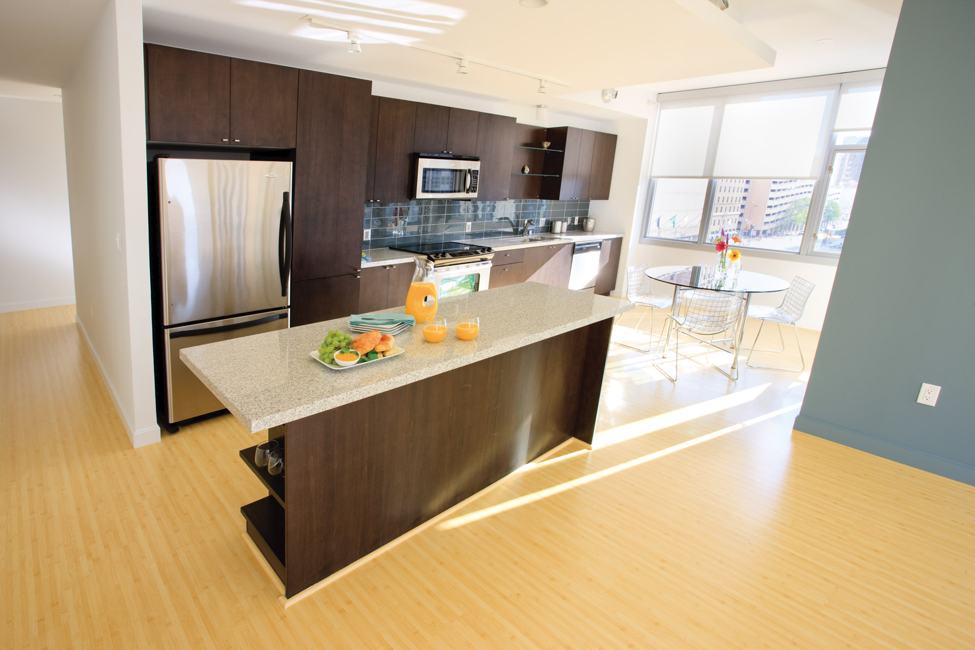 Kitchen and breakfast nook spaces at The Element.