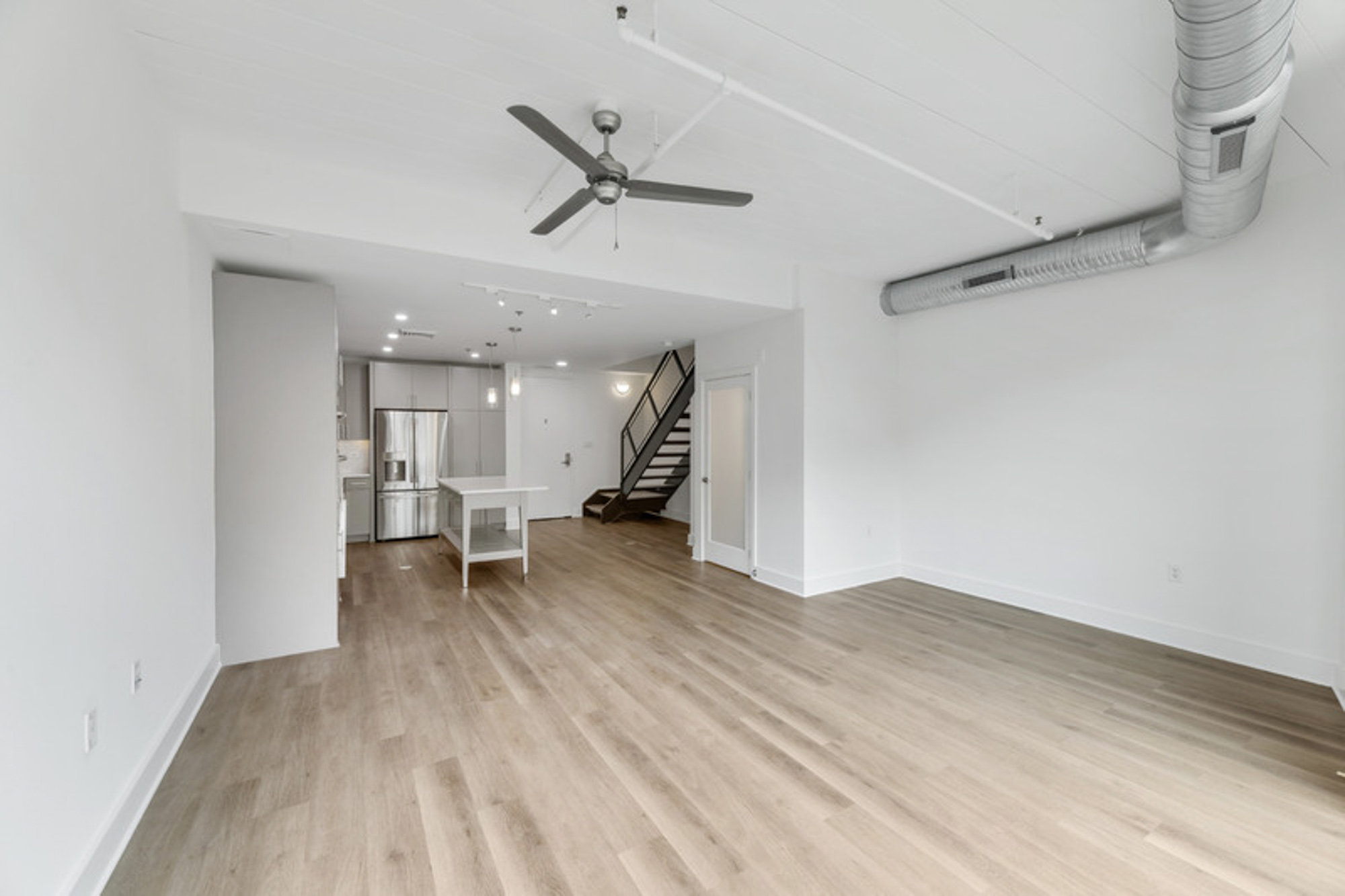 The living room in a Foundry Lofts apartment in Washington, D.C.