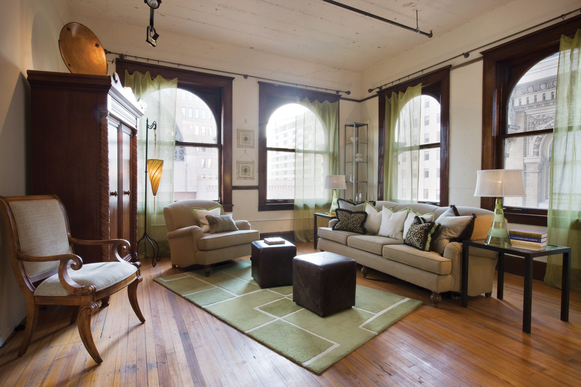 Living room at The Wilson apartments in Mercantile Place in Dallas, TX