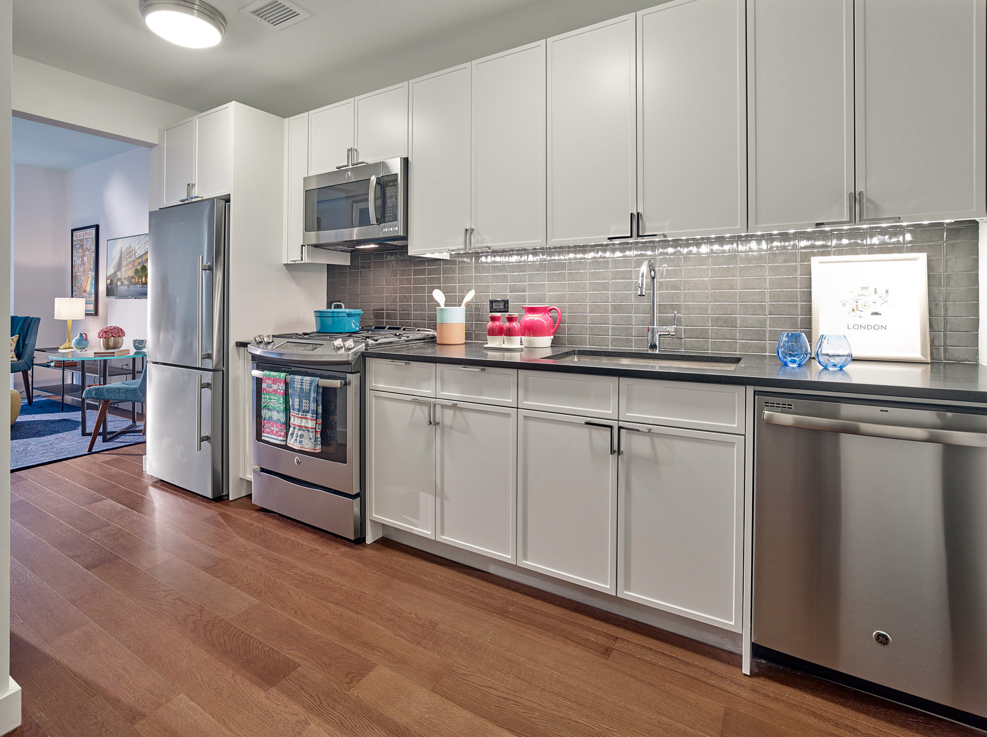 A kitchen in The Eugene apartment in Manhattan, New York.