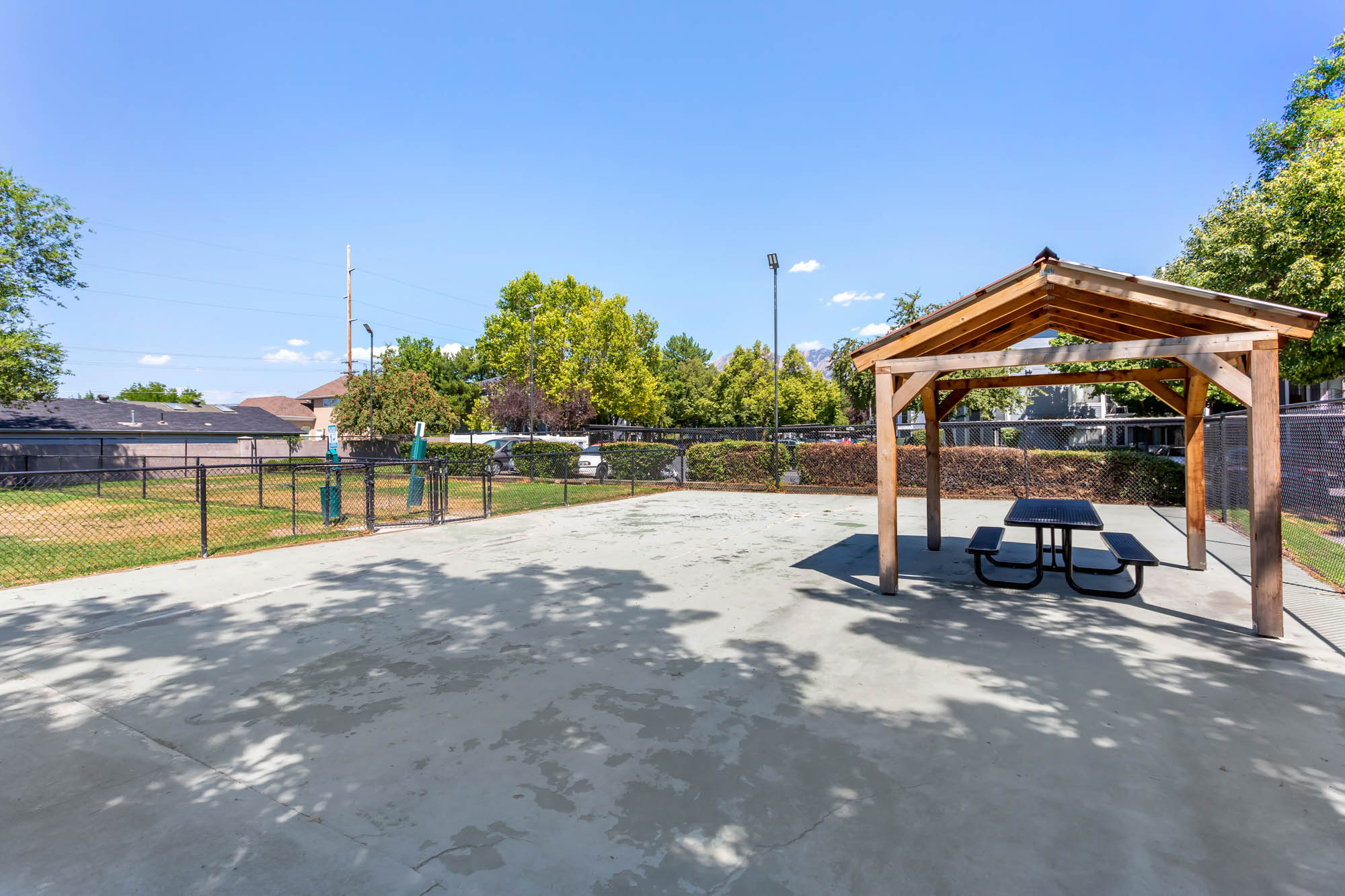 The picnic area at James Pointe apartments near Salt Lake City, Utah.