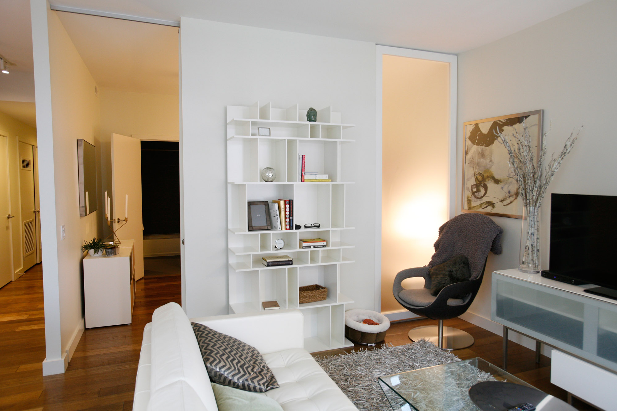 The living room at Twelve12 apartments in Navy Yard, Washington DC.