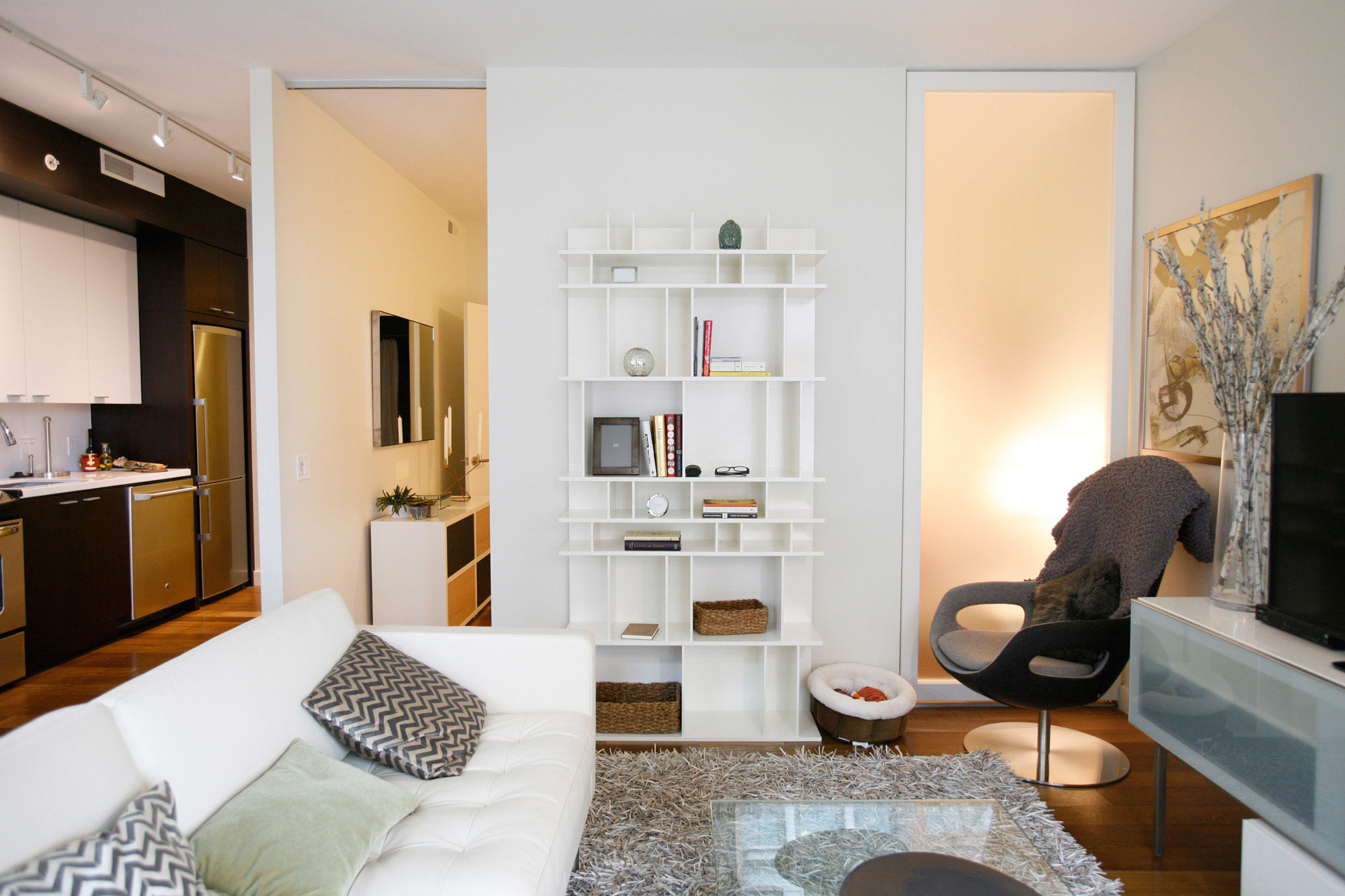 The living room at Twelve12 apartments in Navy Yard, Washington DC.