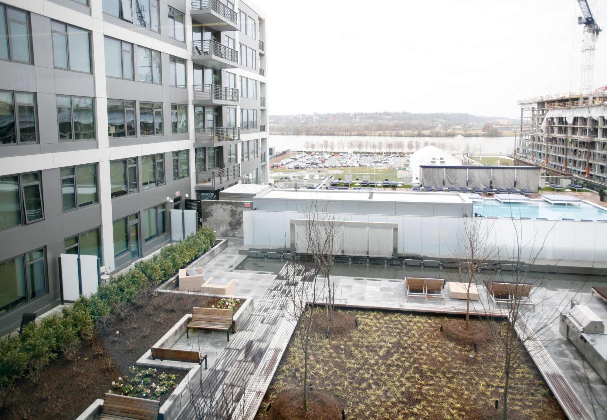 The lounge view at Twelve12 apartments in Navy Yard, Washington DC.