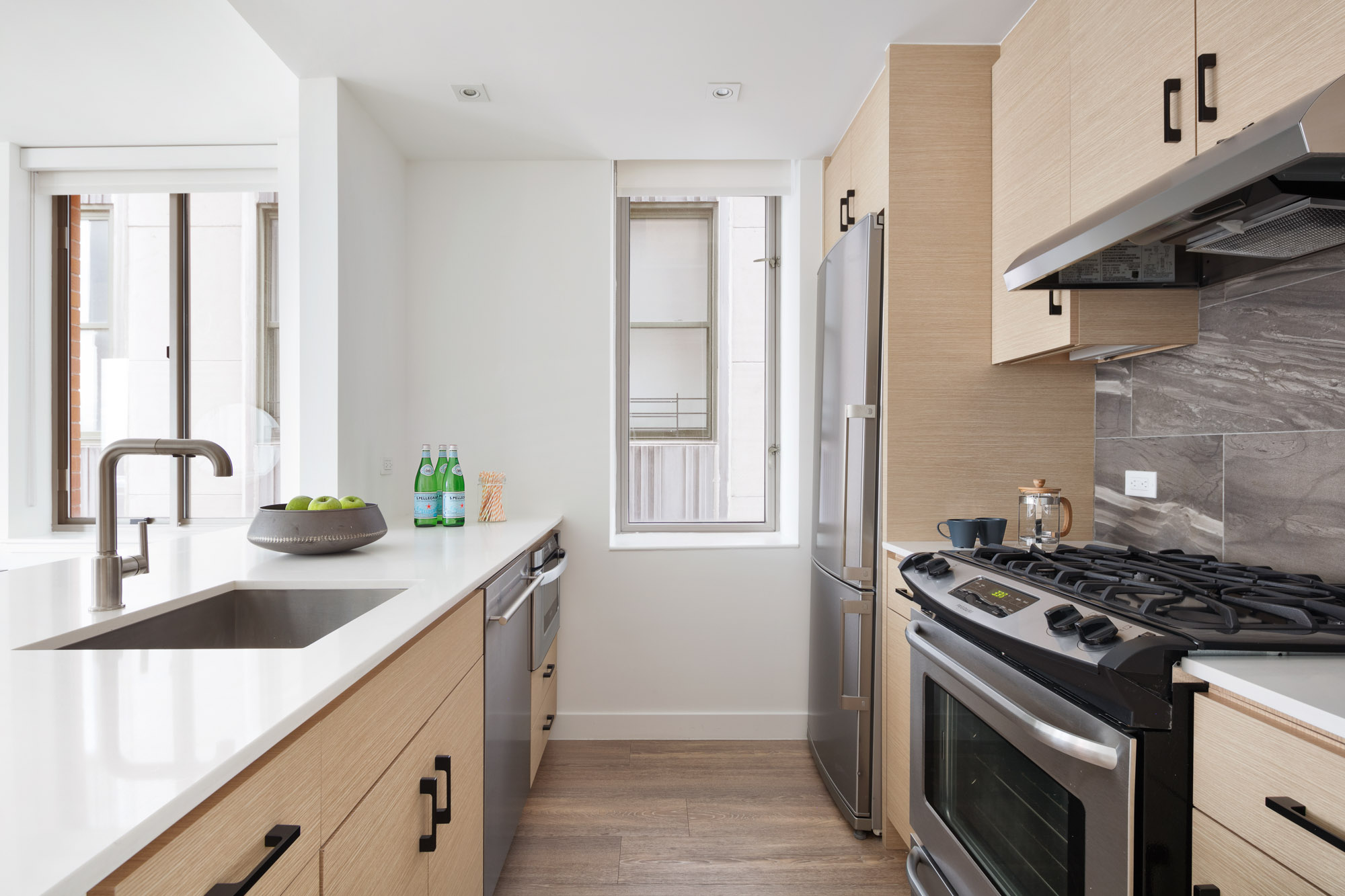 The kitchen at 15 Cliff apartments in Manhattan, NYC.