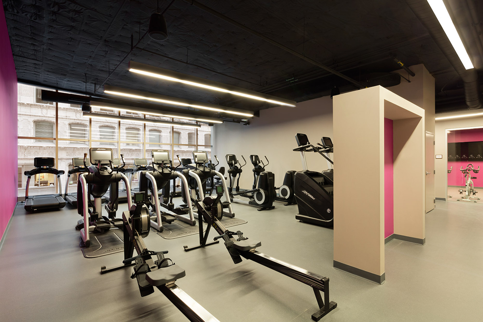 The fitness center at MILA apartments in Chicago, Illinois.